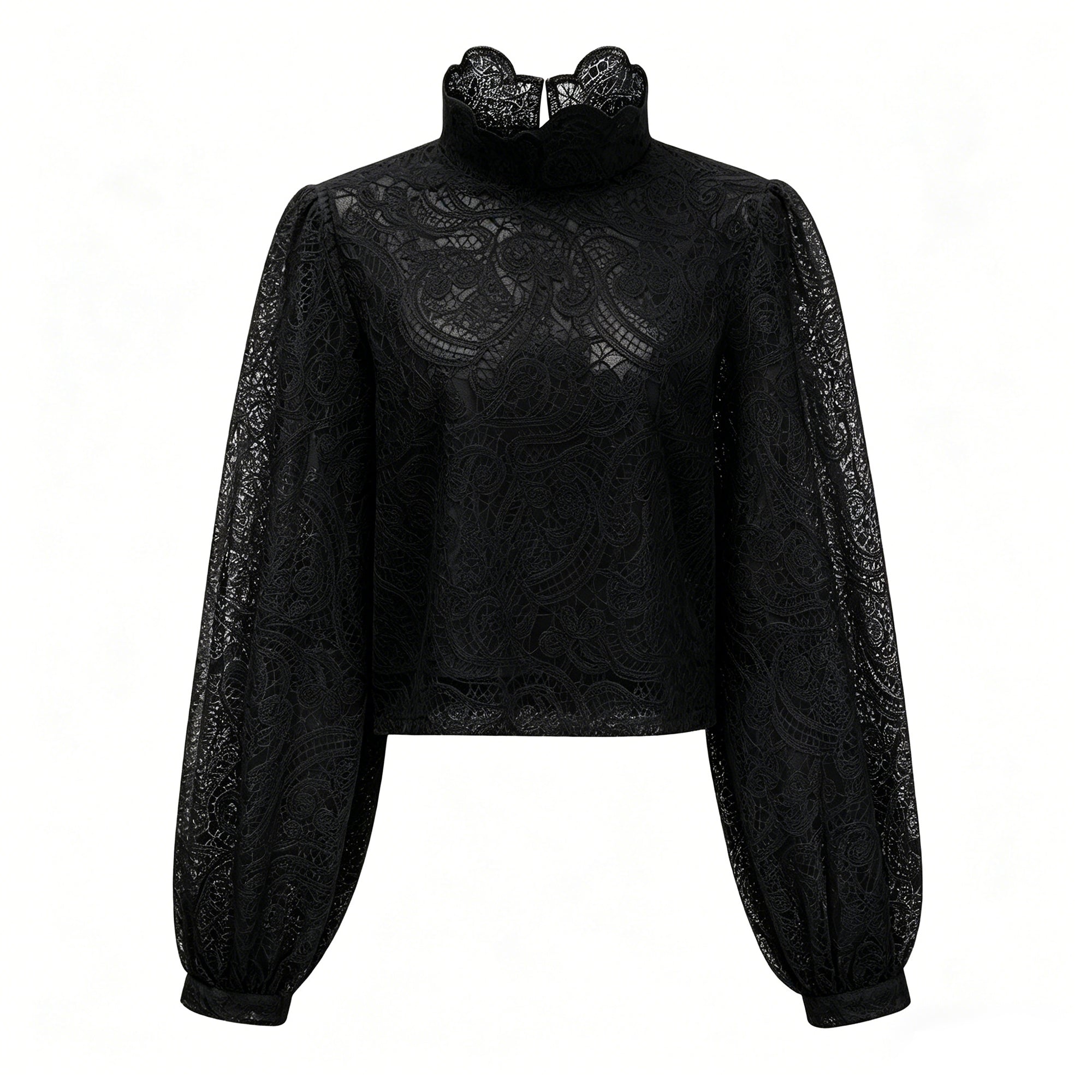 Ensemble chemisier et jupe en dentelle noire Eulalie