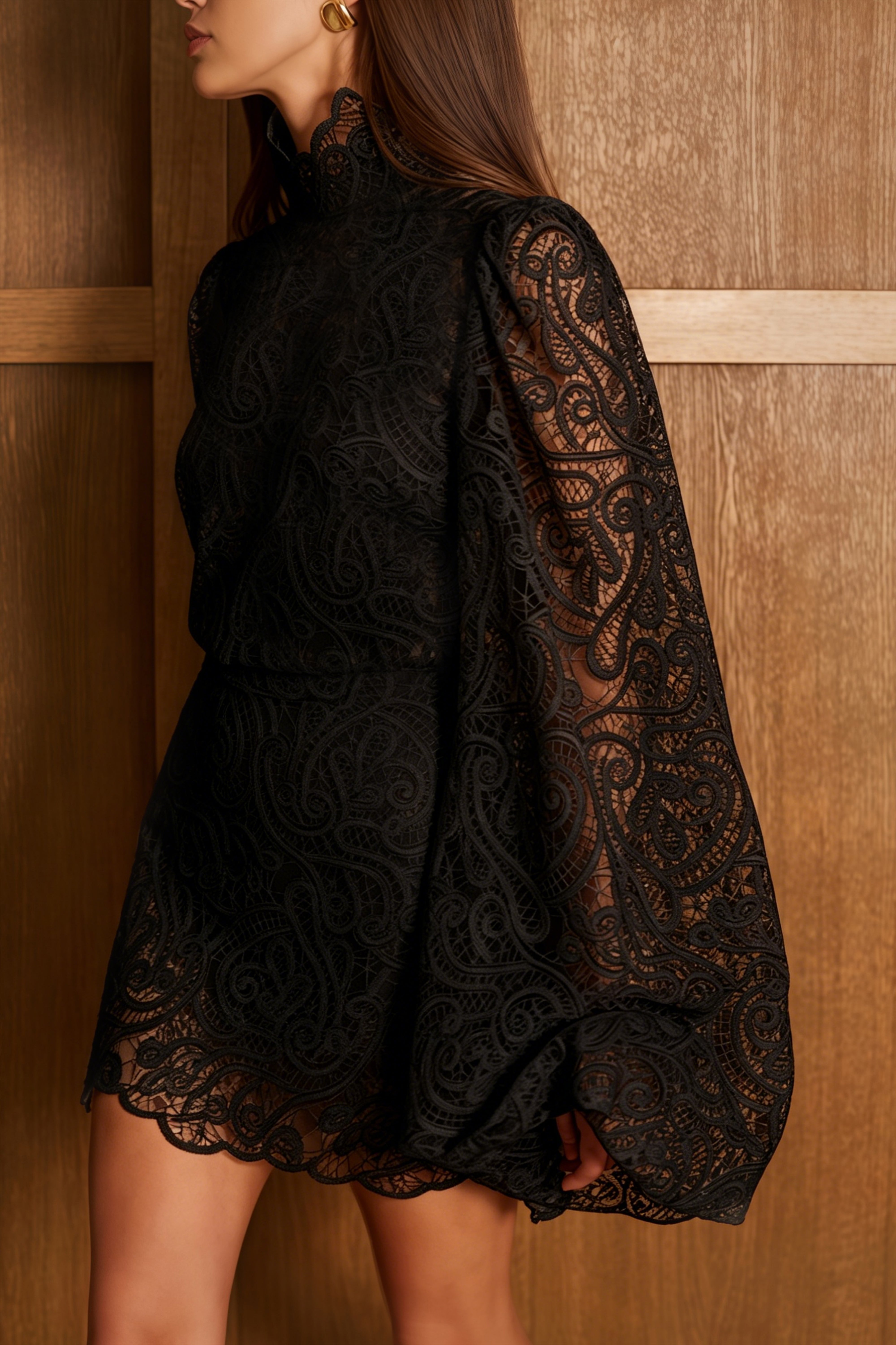 Ensemble chemisier et jupe en dentelle noire Eulalie