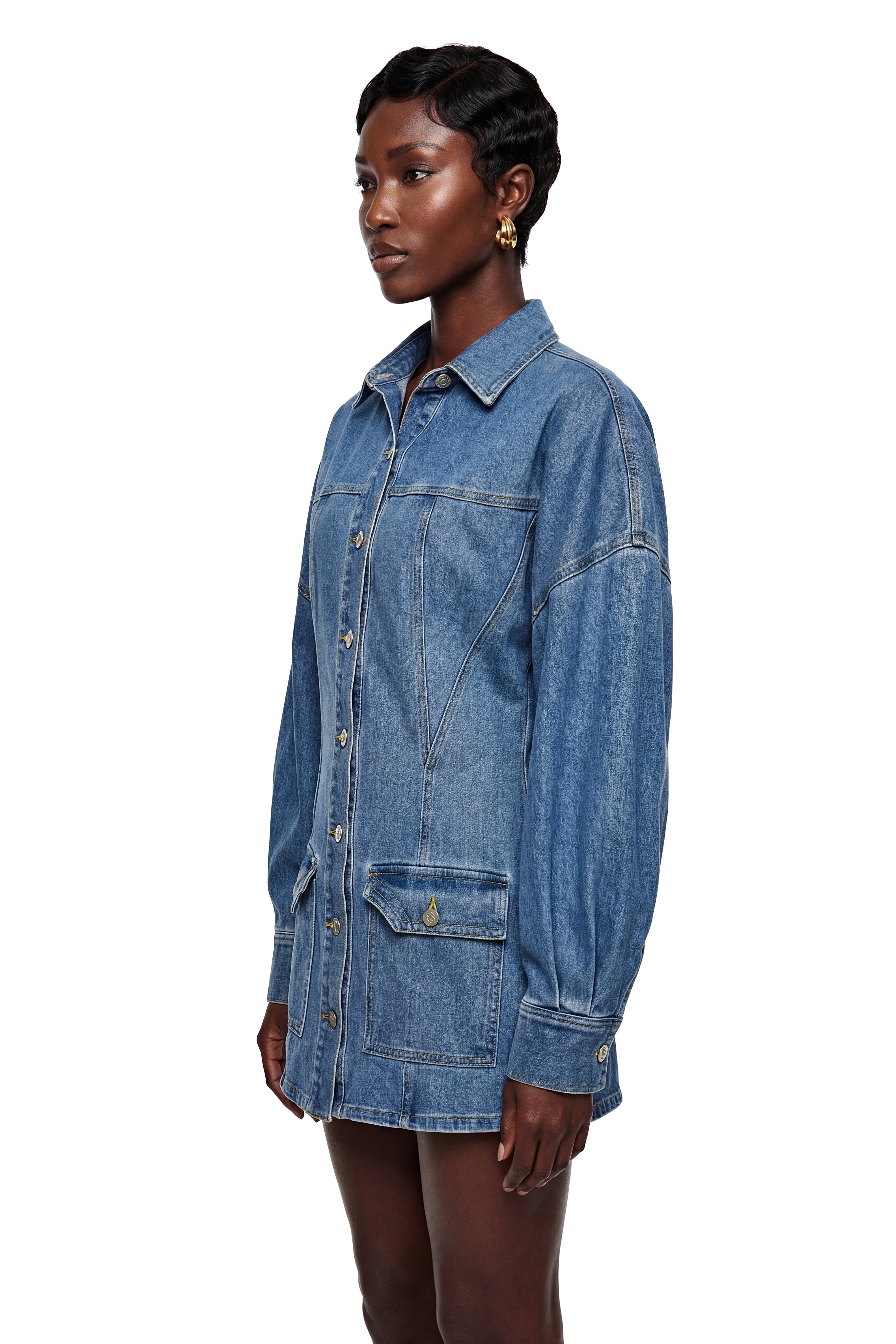 Veste en jean à boutons bleue Eurydice