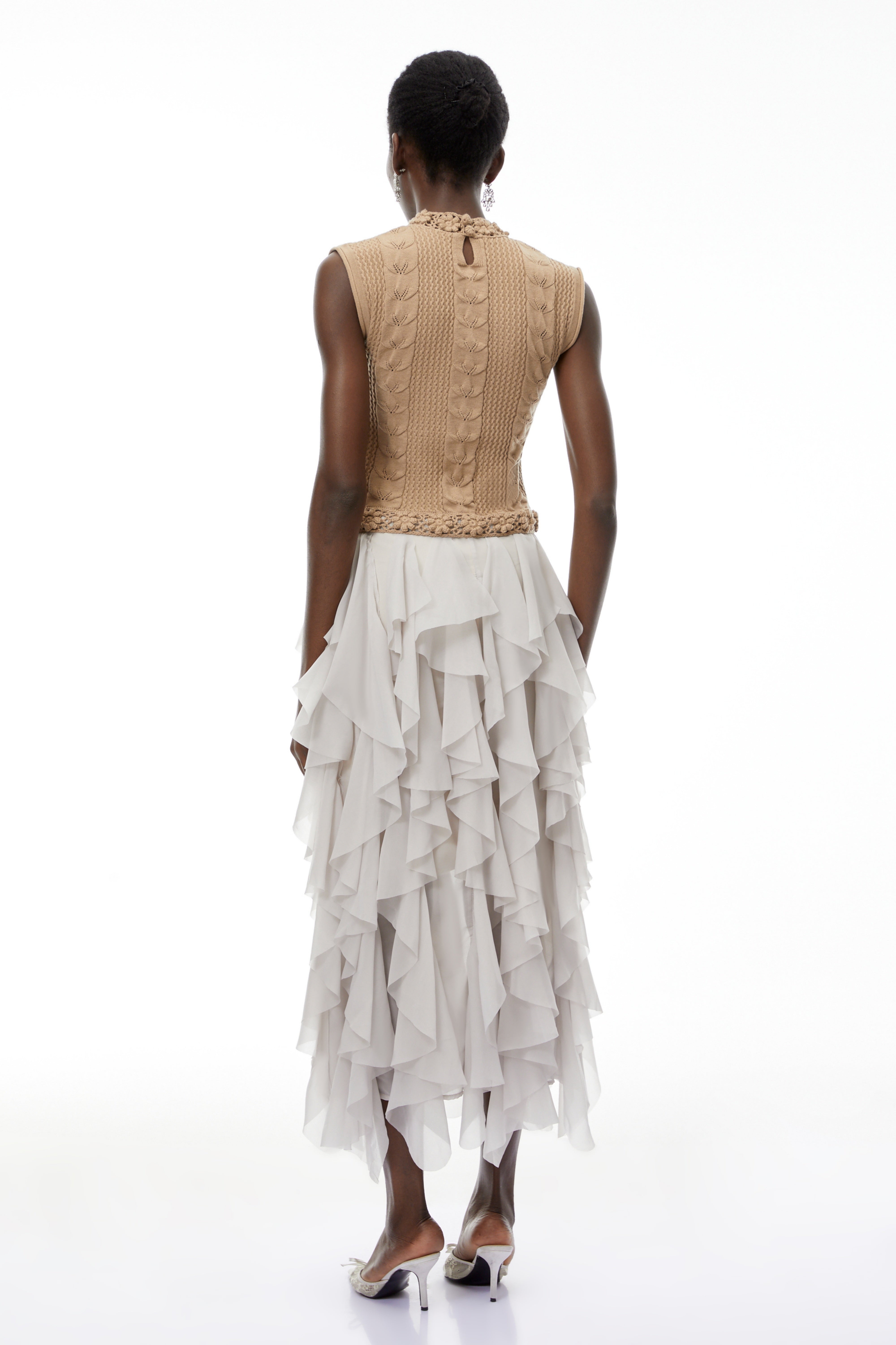 Evangeline Khaki Asymmetrical Ruffled Maxi Dress