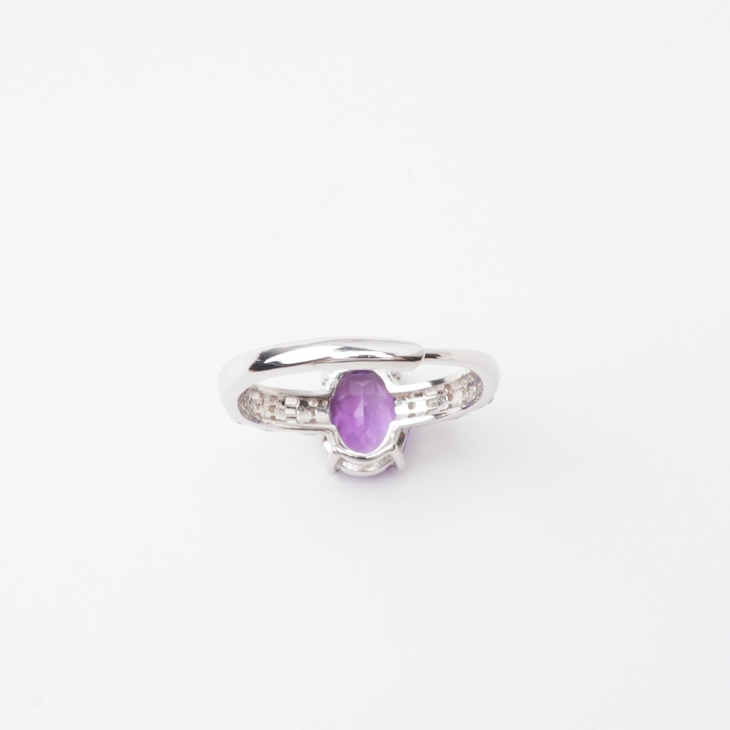 Evelina Purple Amethyst Oval Cut Baguette Crystal Sterling Silver Ring