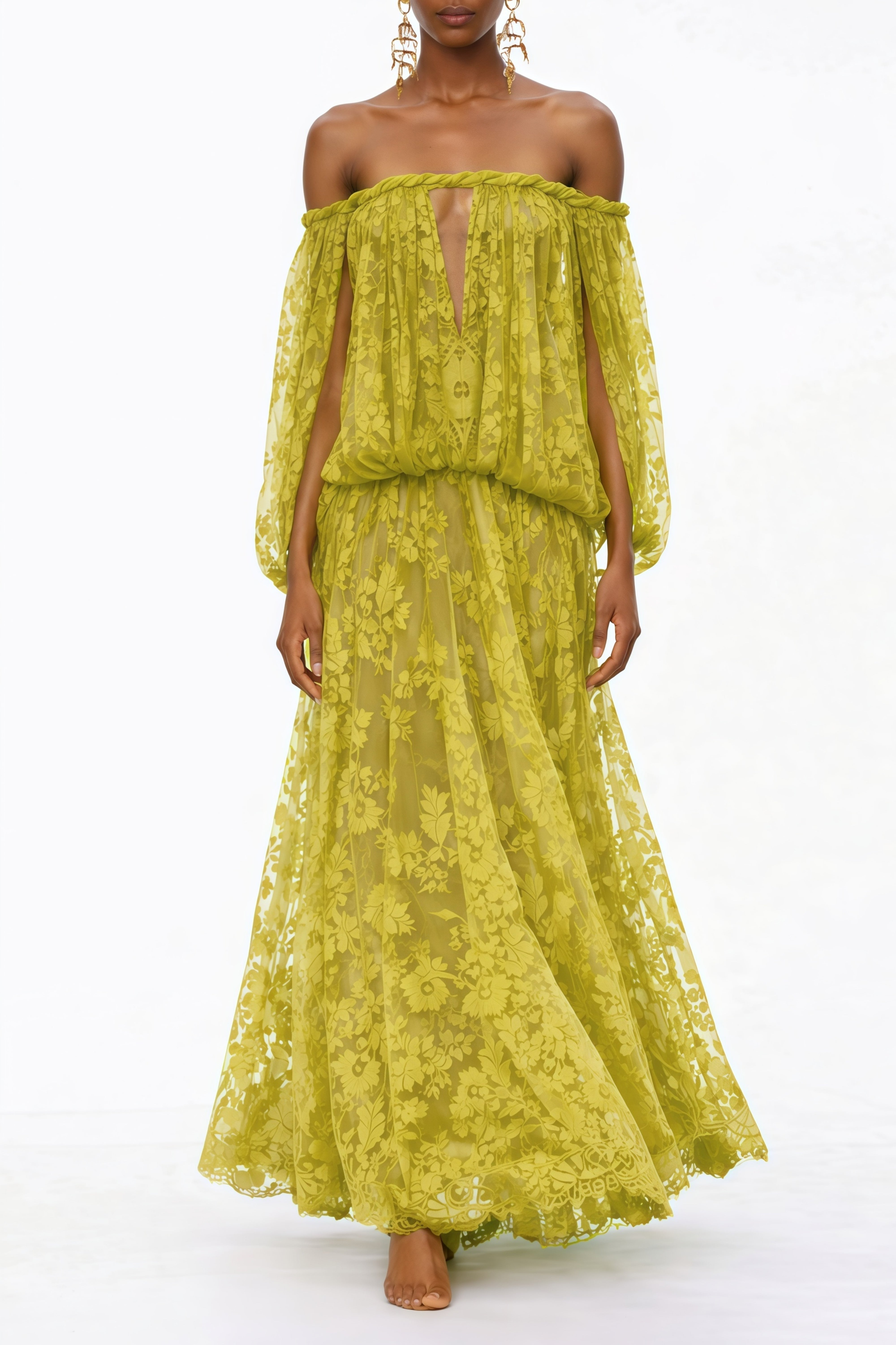 Fabienne Green Floral Appliqué Maxi Dress (Final Sale-US Only)
