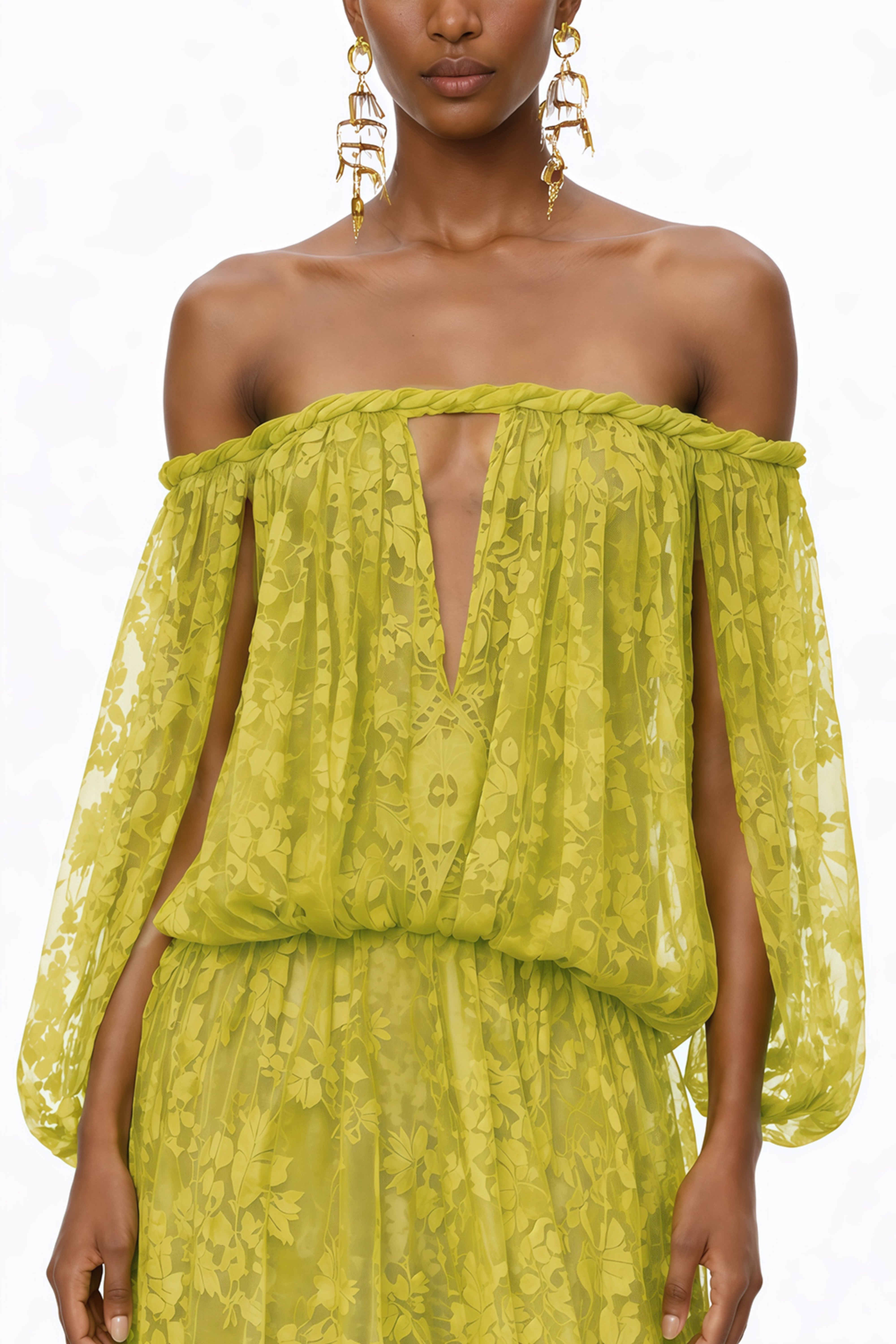 Fabienne Green Floral Appliqué Maxi Dress (Final Sale-US Only)