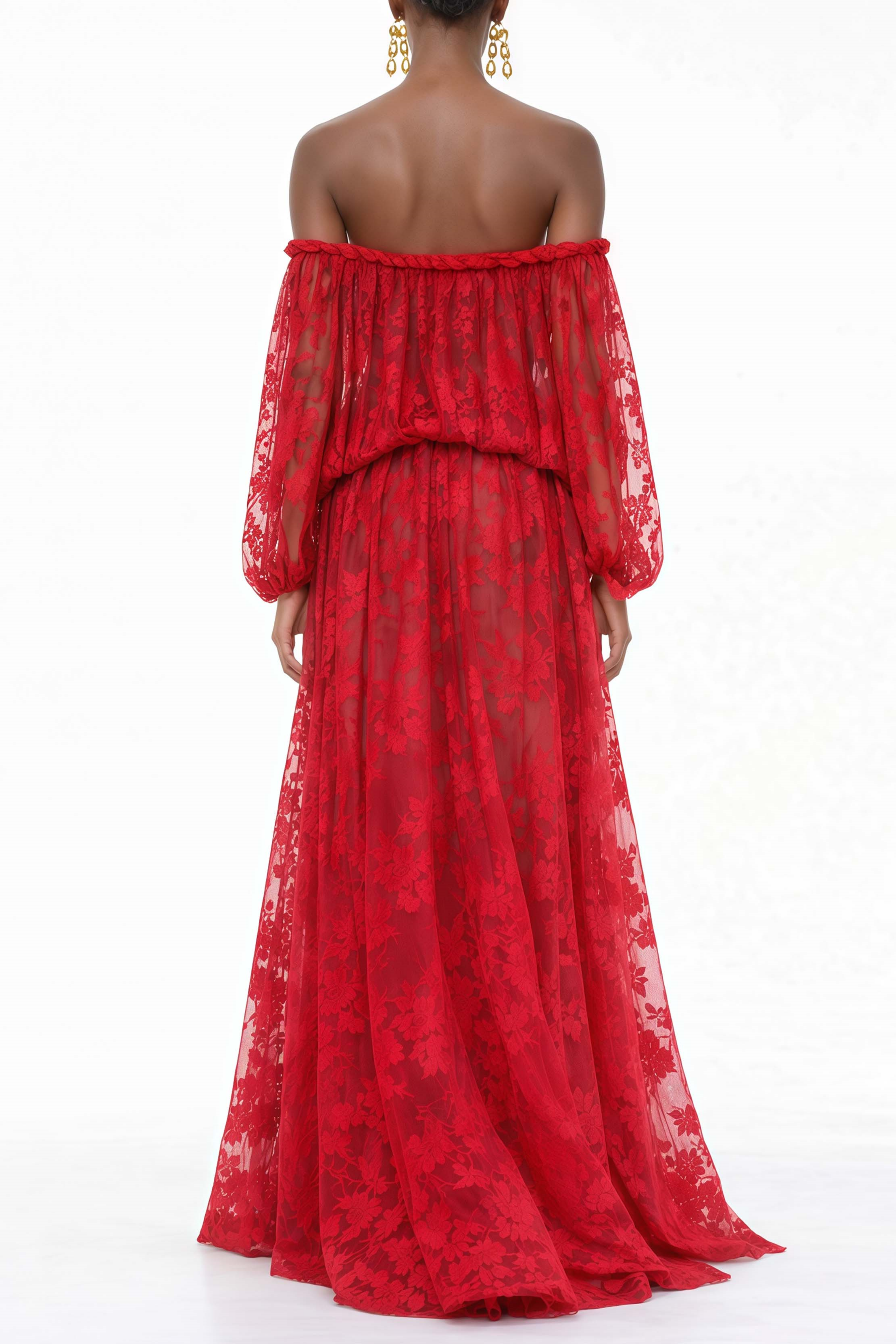 Fabienne Maxikleid mit roten Blumenapplikationen