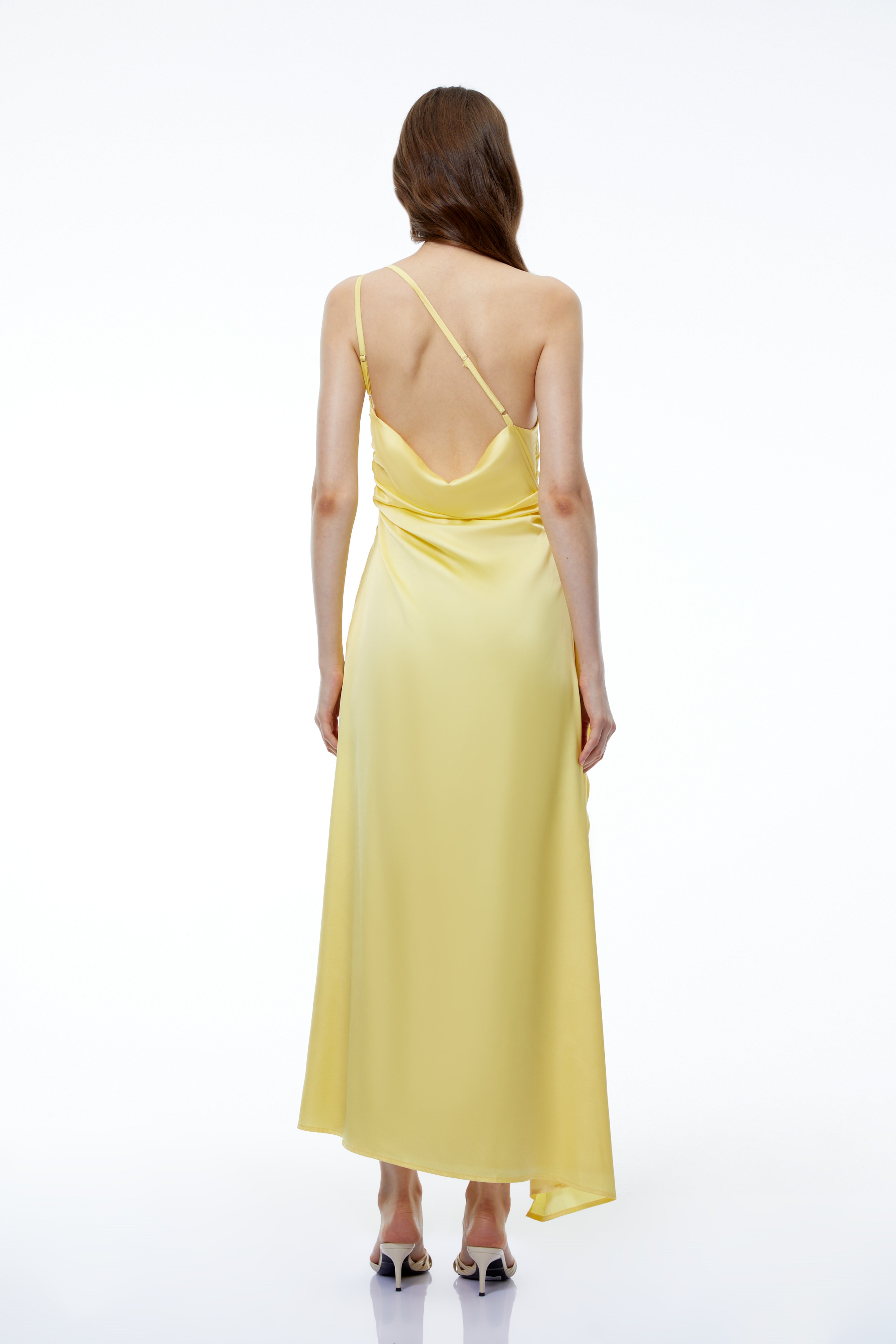 Fahire Yellow One Shoulder Maxi Dress with High Slit