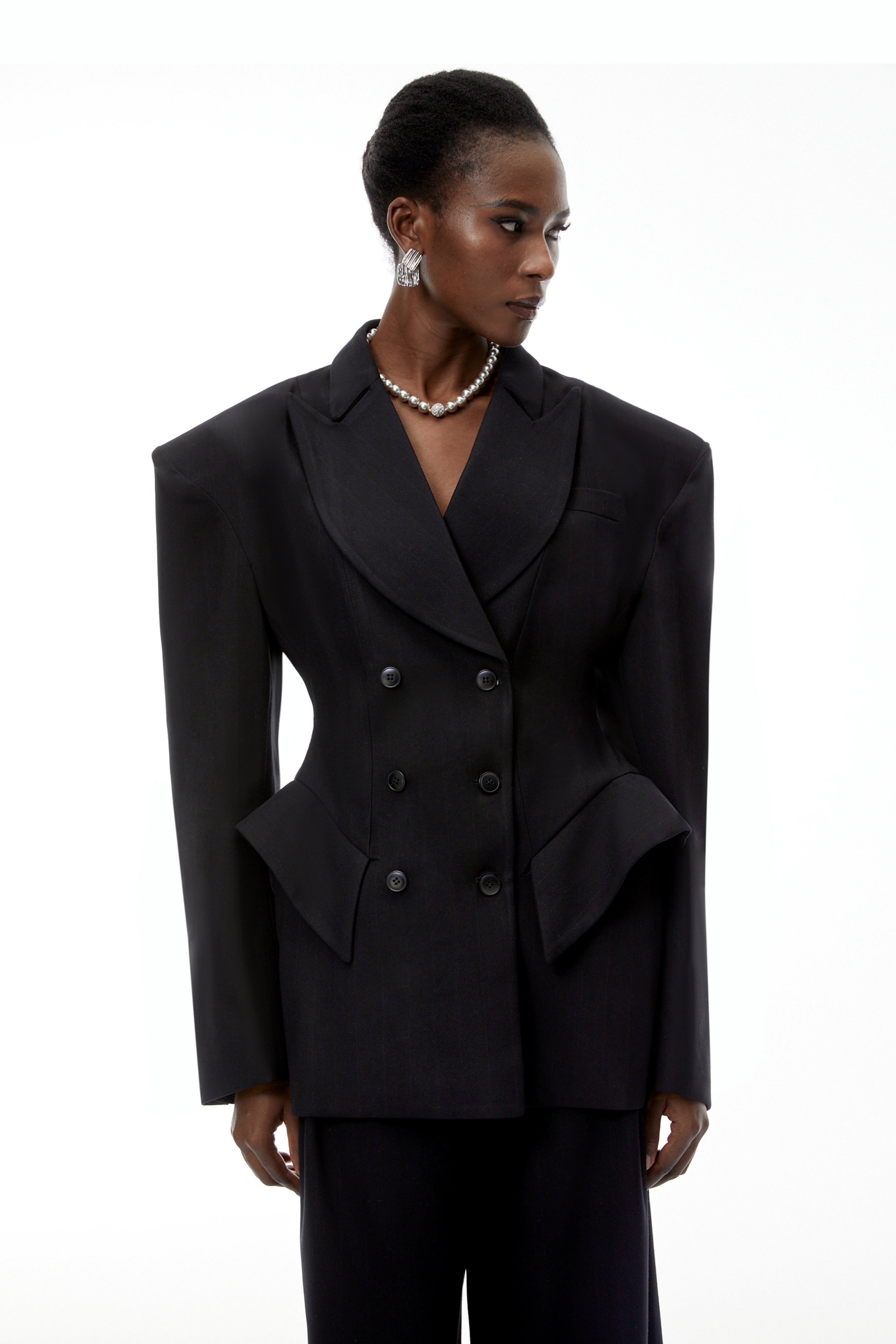 Faith Black Double-Breasted Blazer & Trouser Set