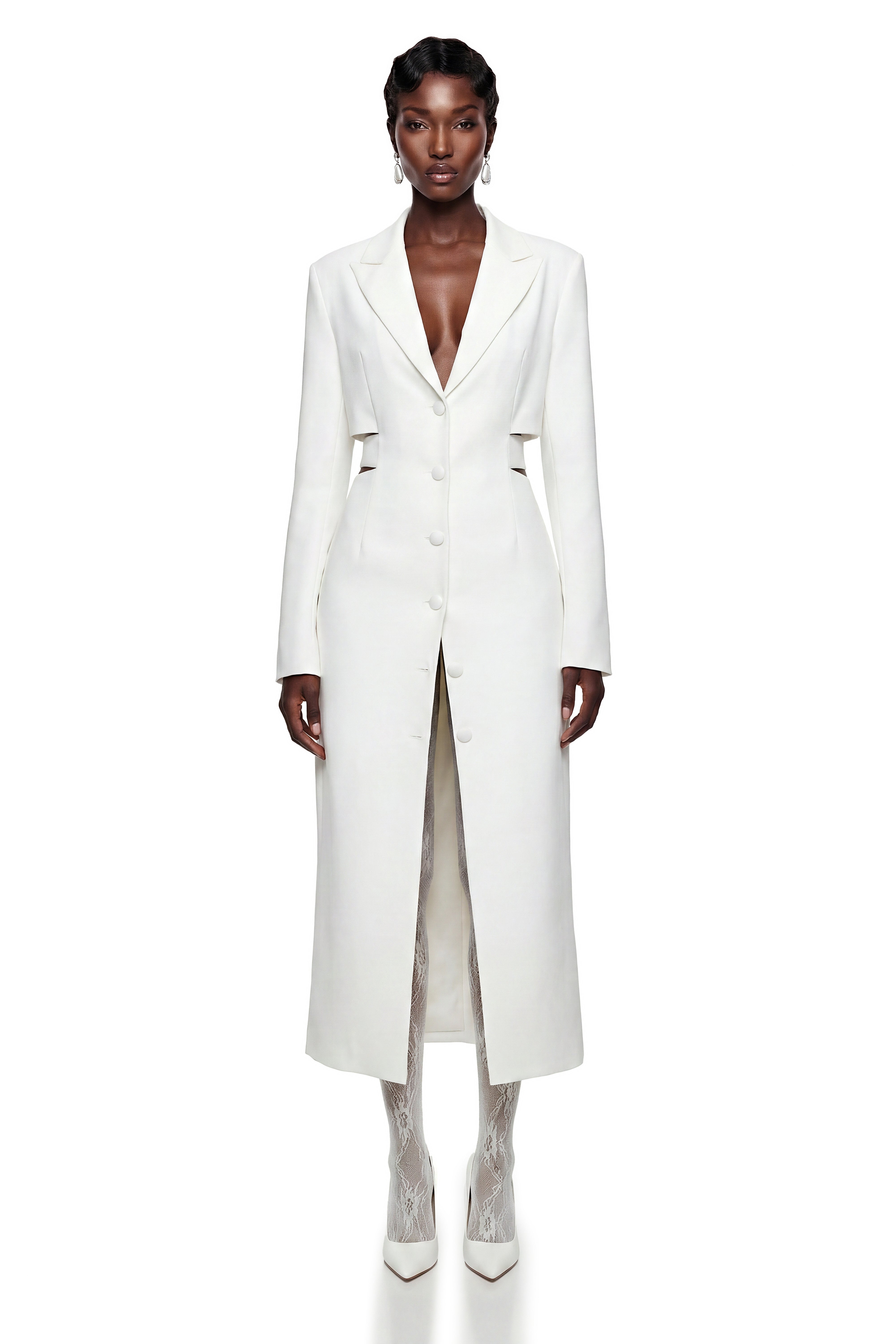 Midi-Kleid in Weiß mit Ausschnitten