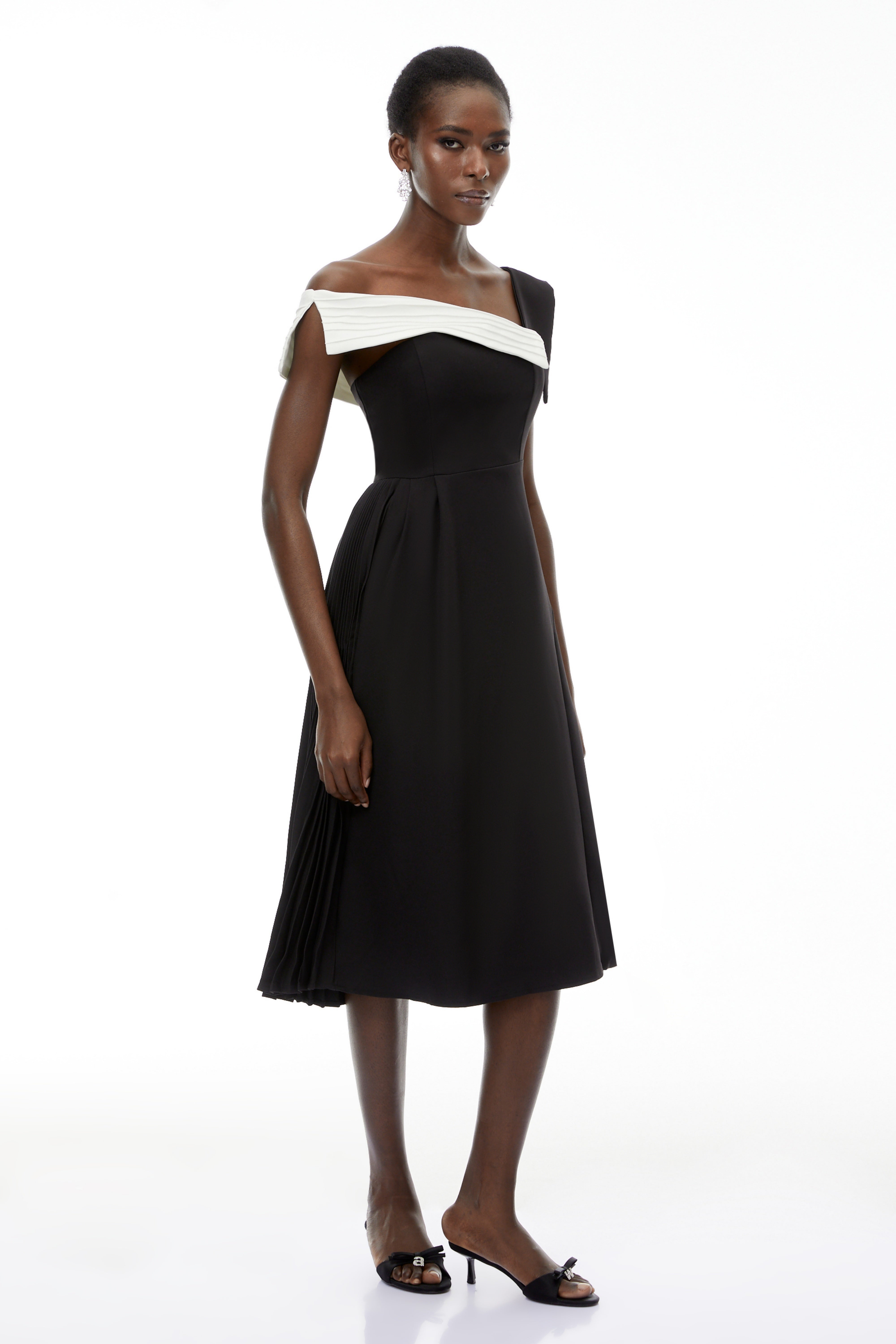 Faustine Black Asymmetrical Color Block Midi Dress