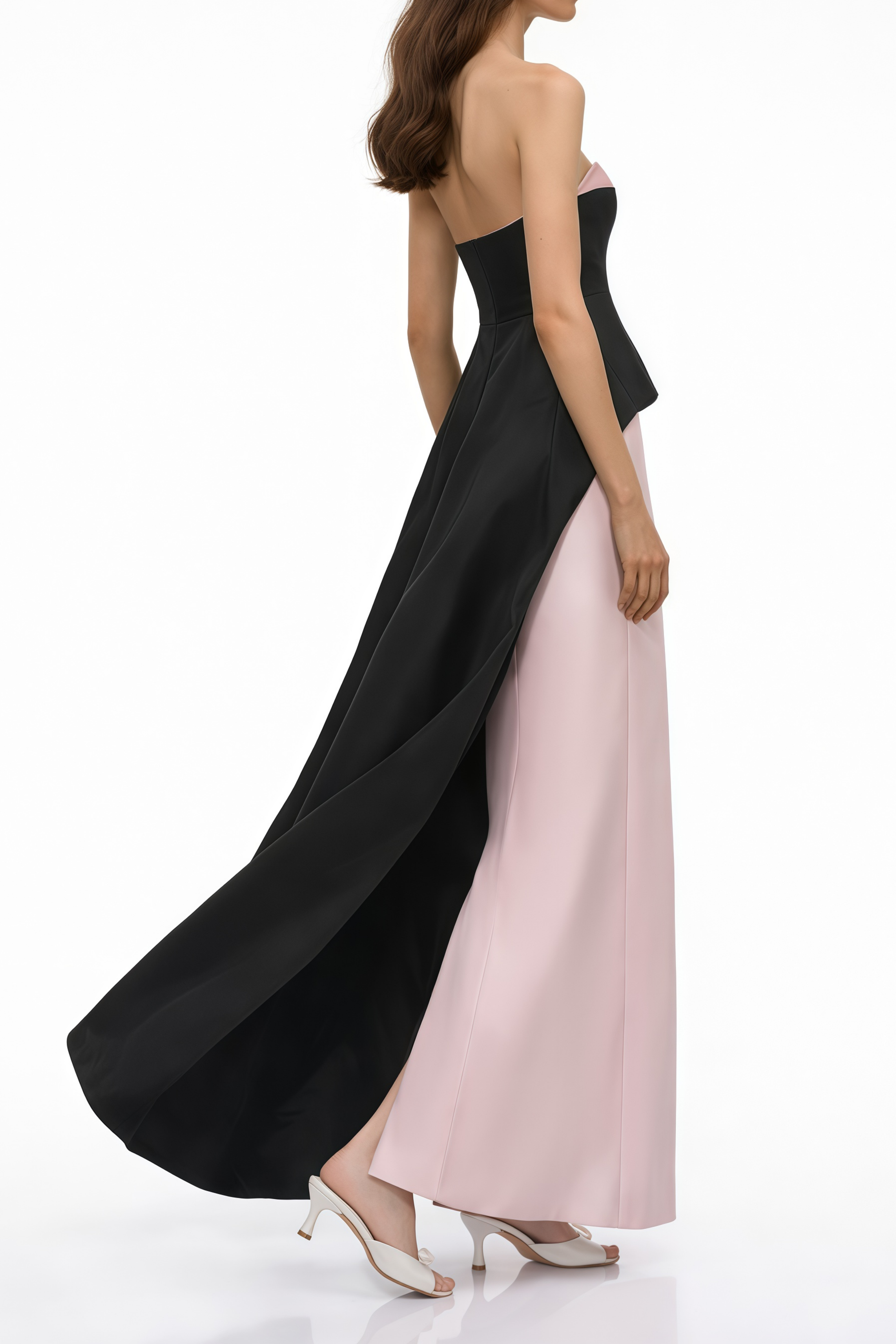 Felismina Pink Color Block Satin Maxi Dress