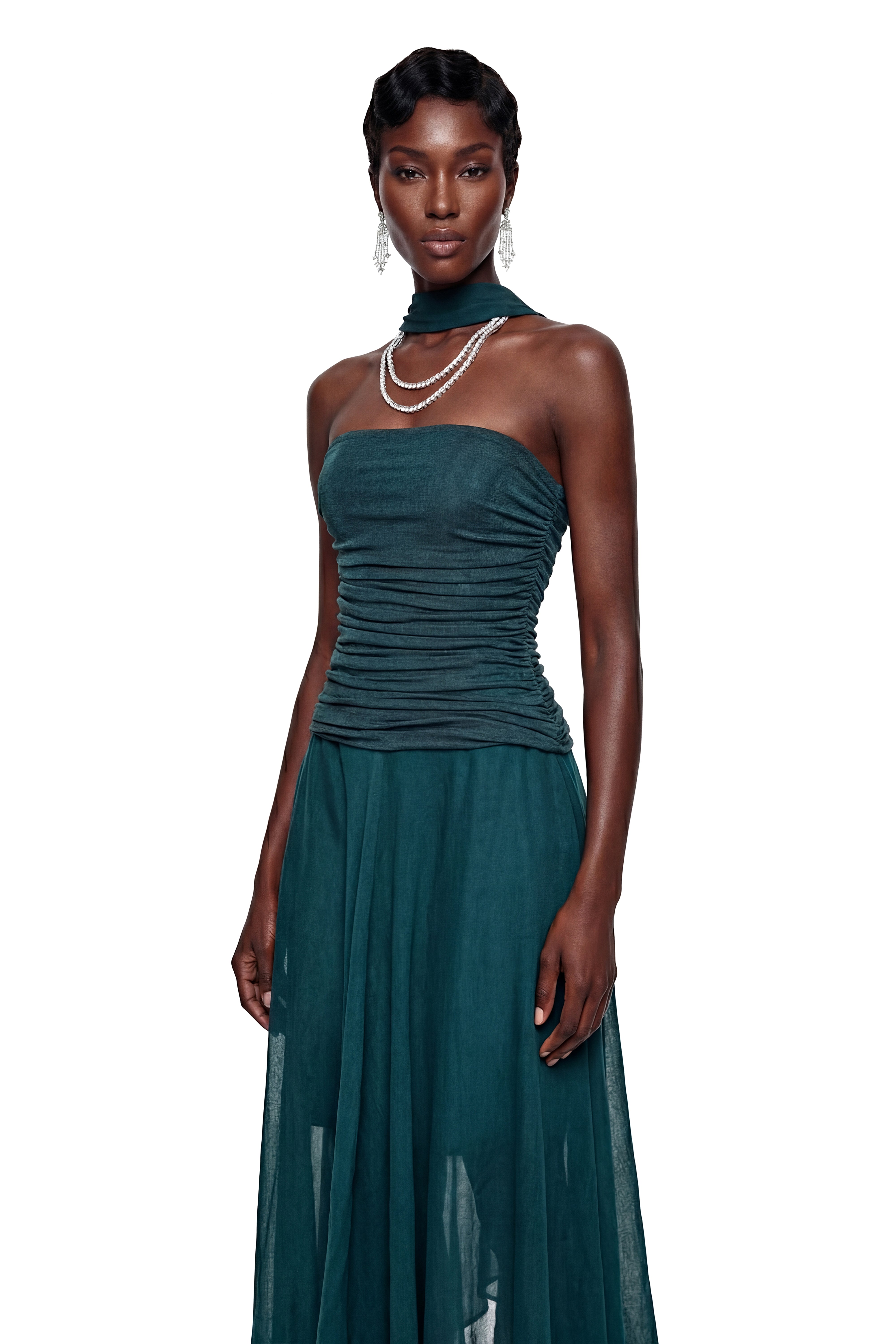 Robe longue asymétrique froncée Fenella Green