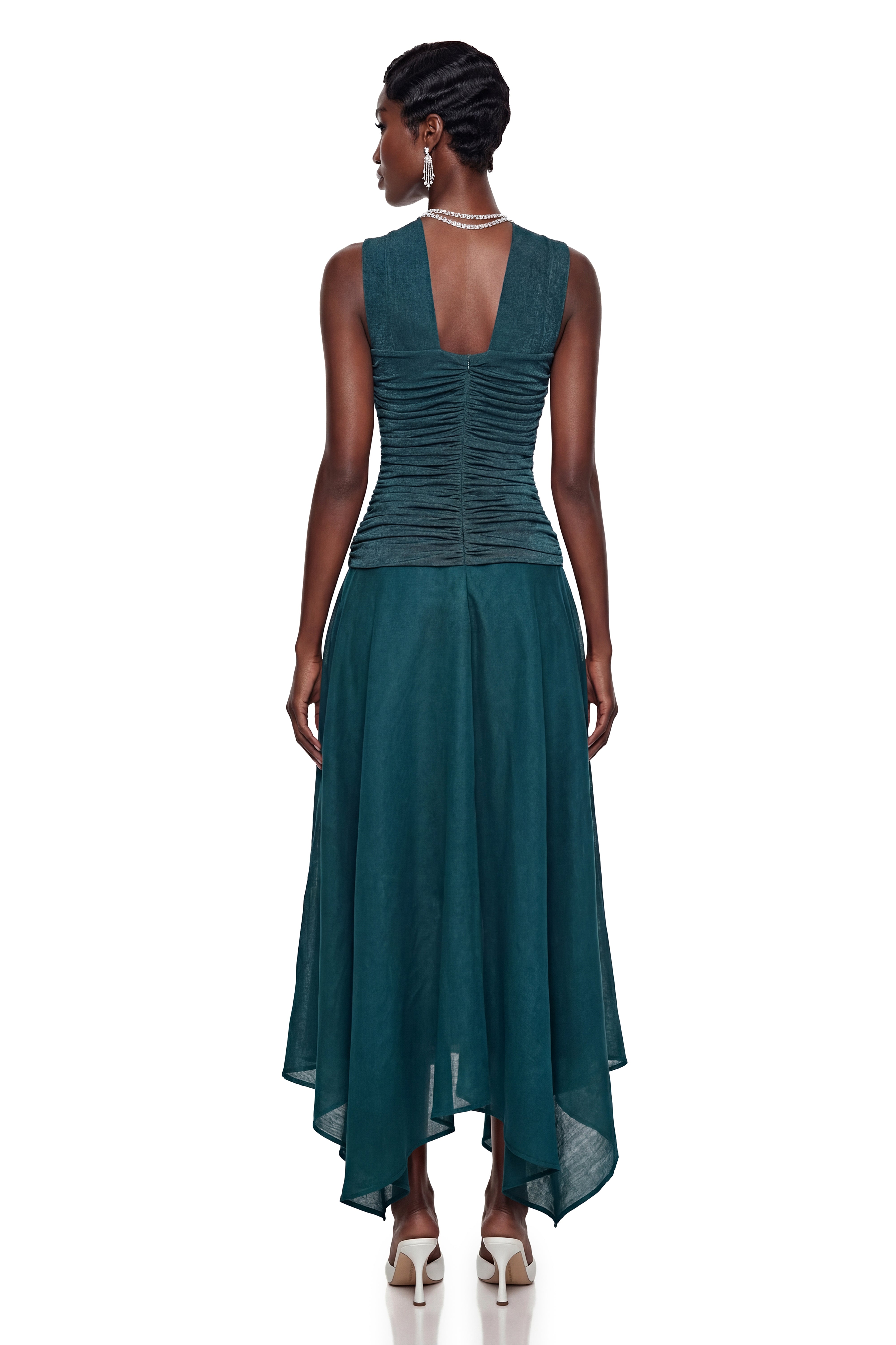 Robe longue asymétrique froncée Fenella Green