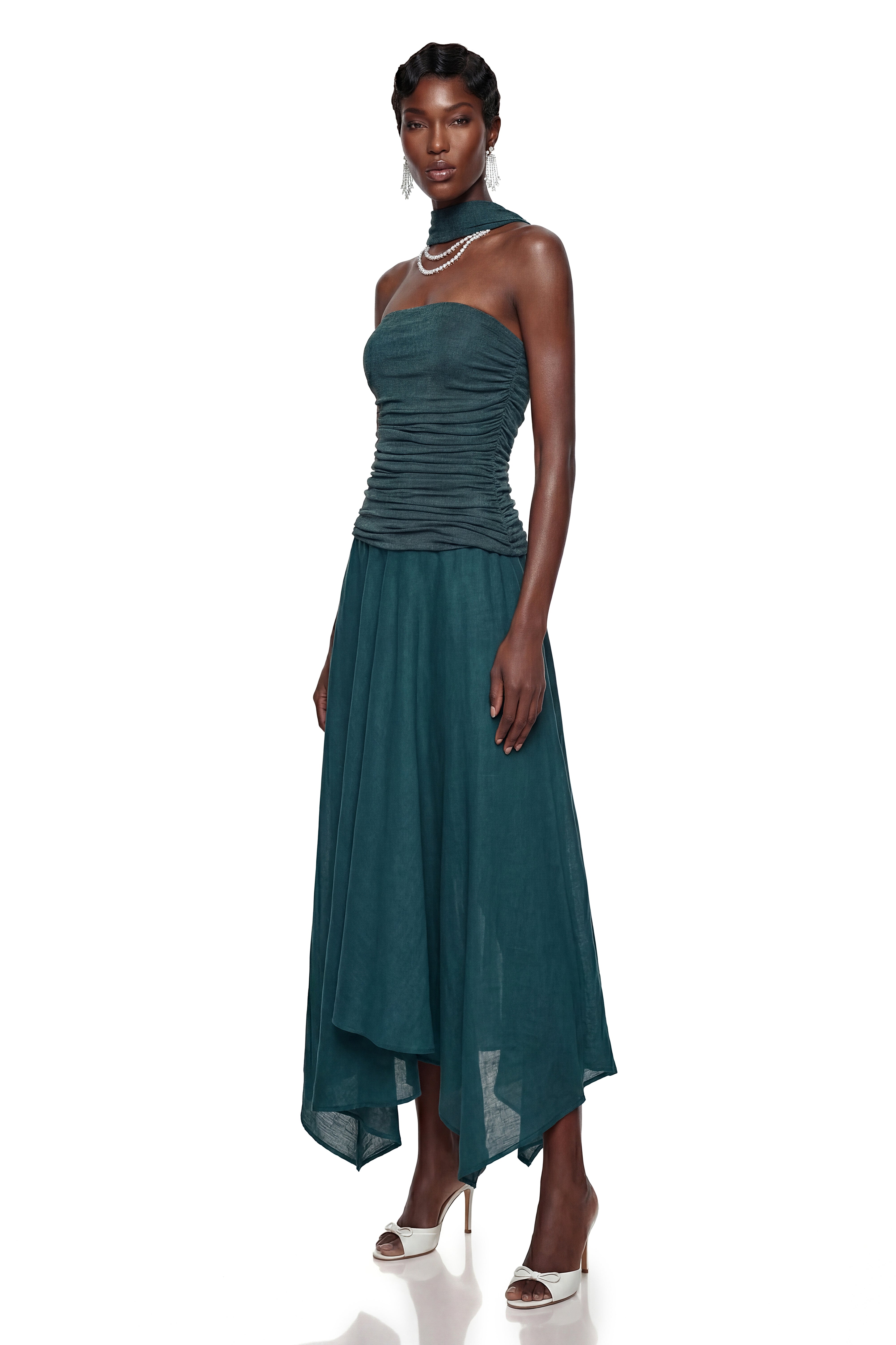 Robe longue asymétrique froncée Fenella Green