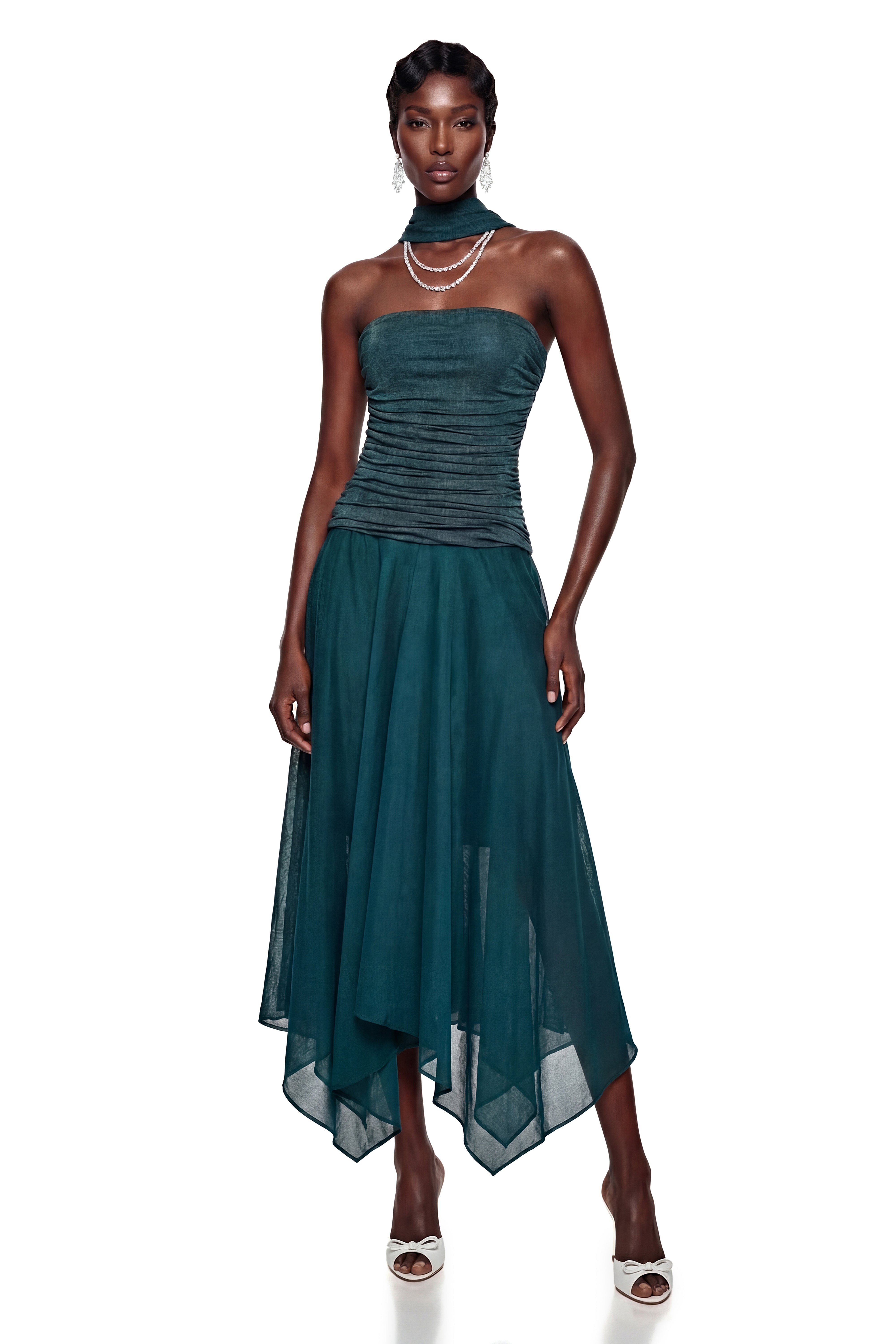 Robe longue asymétrique froncée Fenella Green
