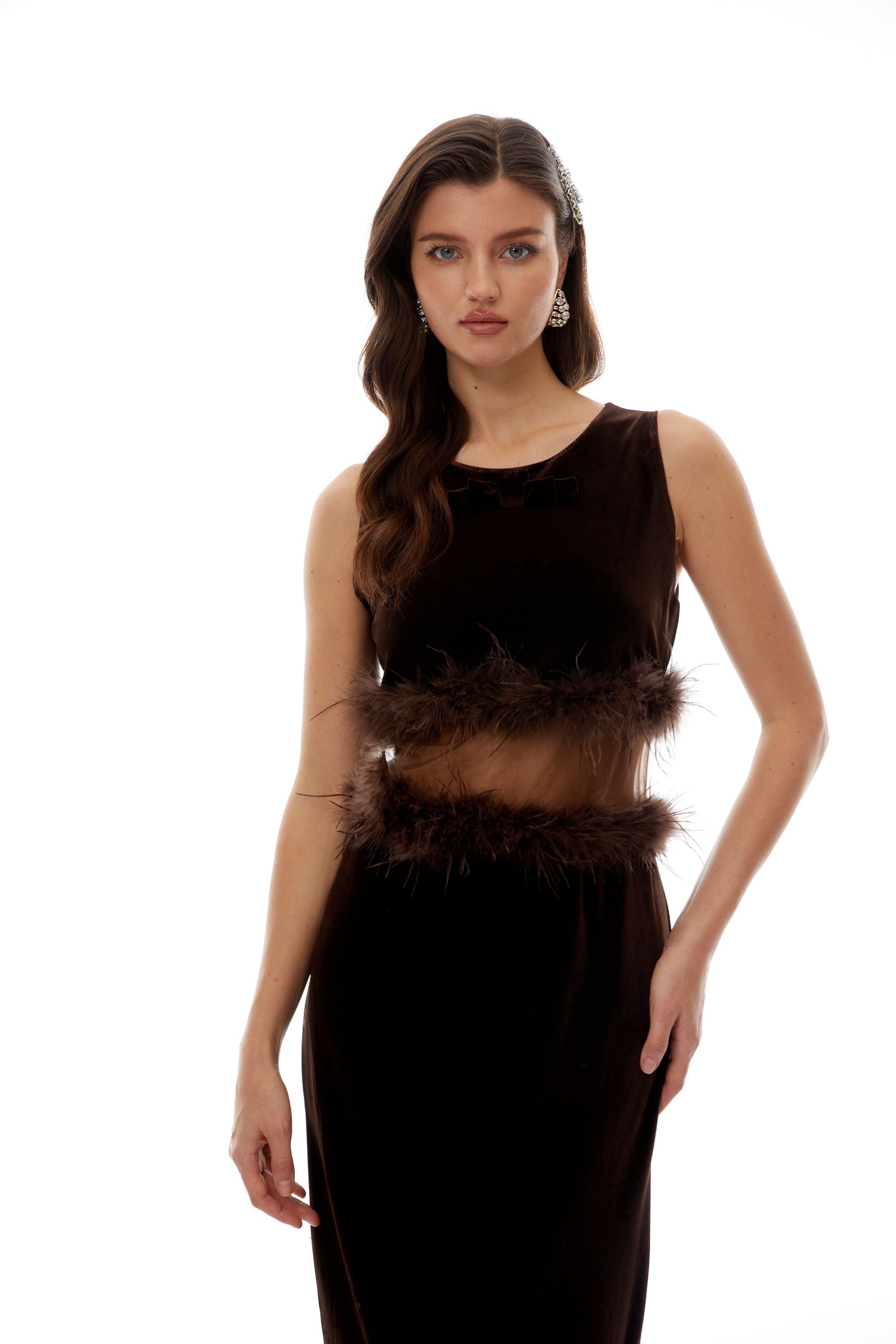 Fernande Brown Sleeveless Midi Dress