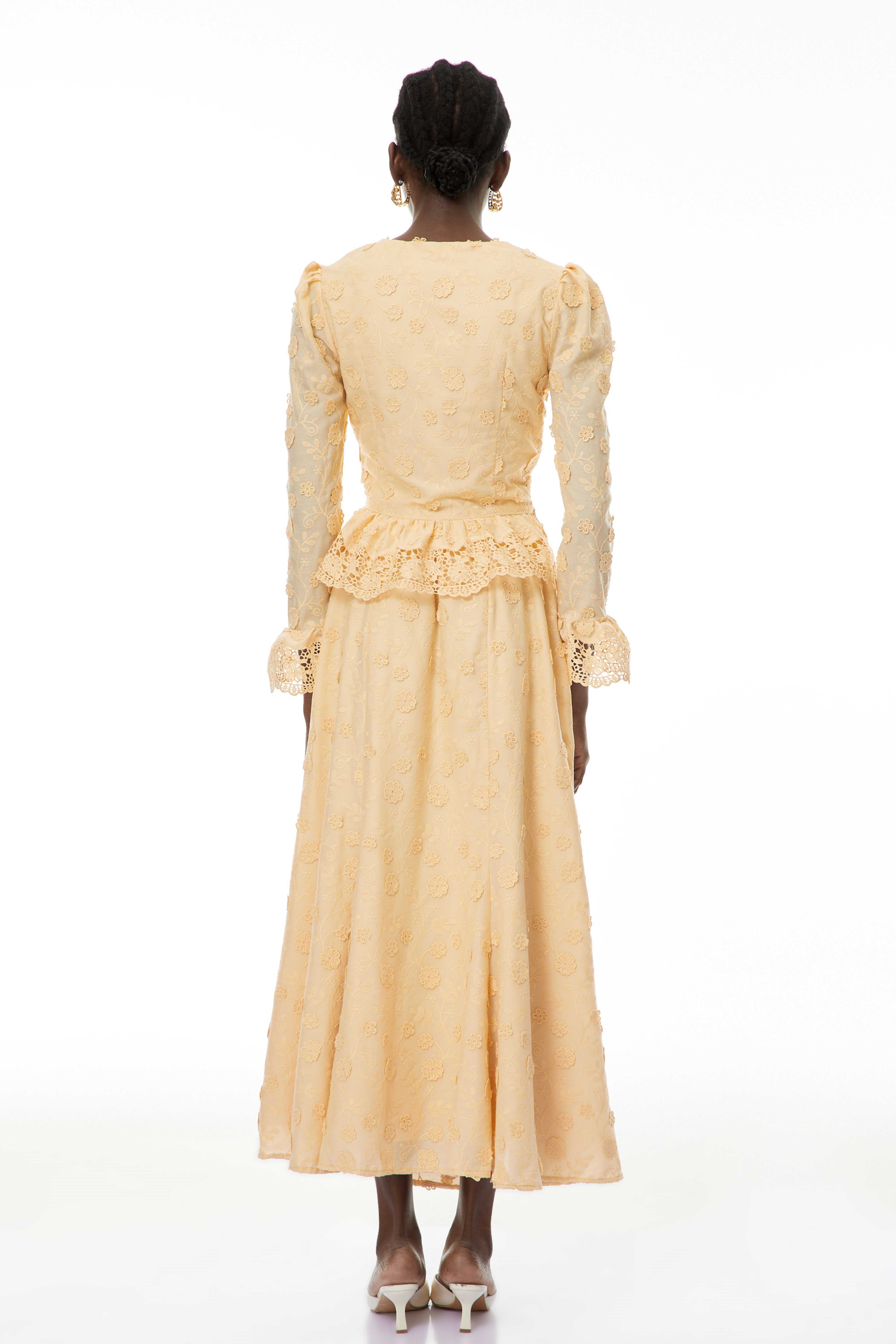 Fiorenza Neutrals Floral Lace Blouse & Skirt Set