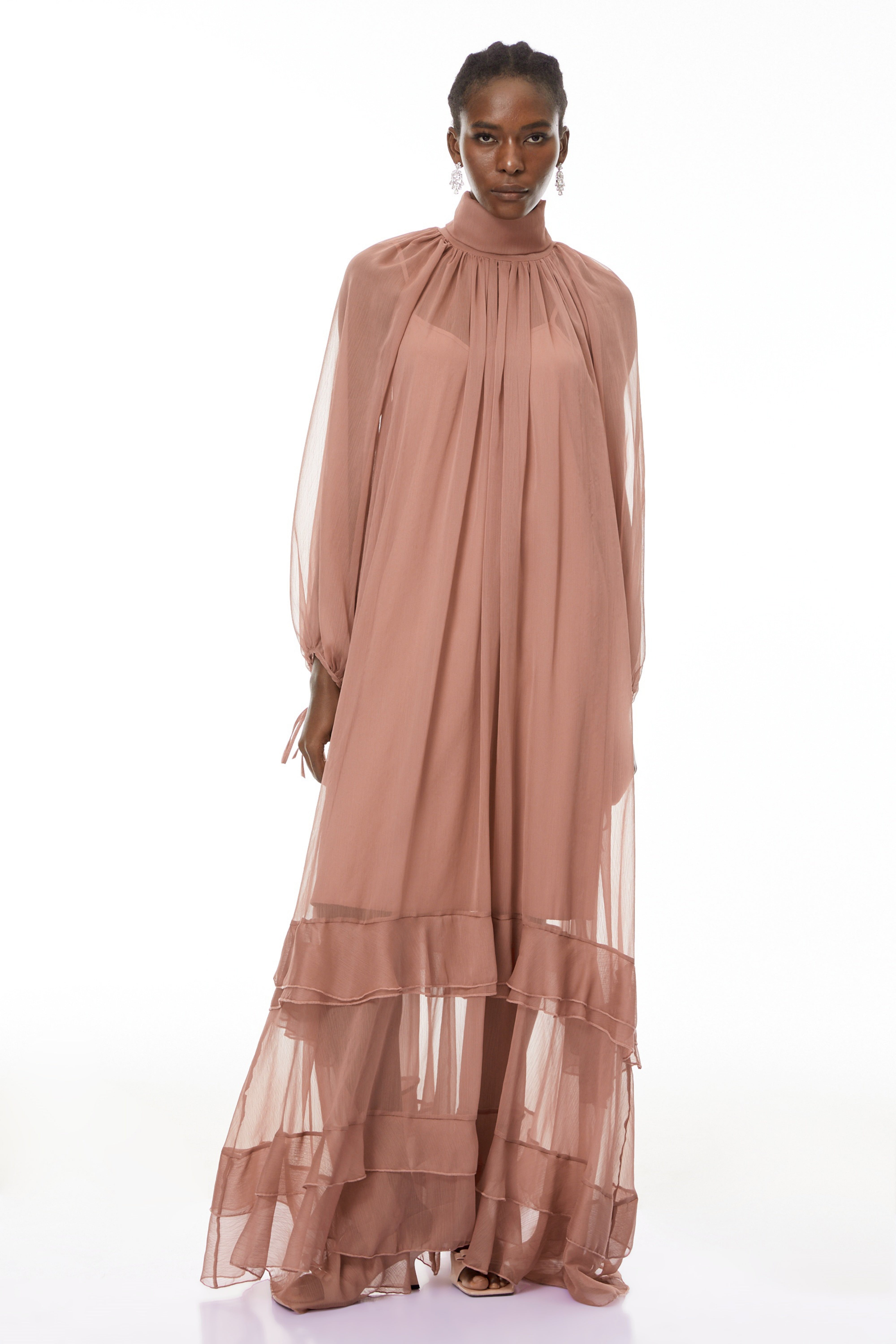 Fiorenza Pink Shirred Tiered Maxi Dress