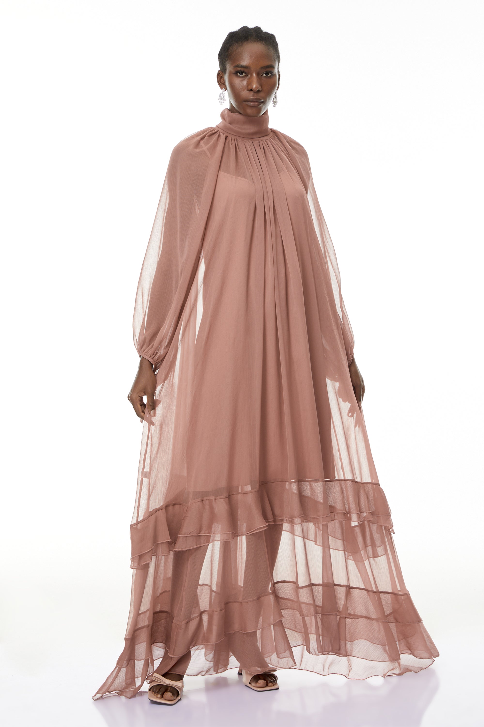 Fiorenza Pink Shirred Tiered Maxi Dress