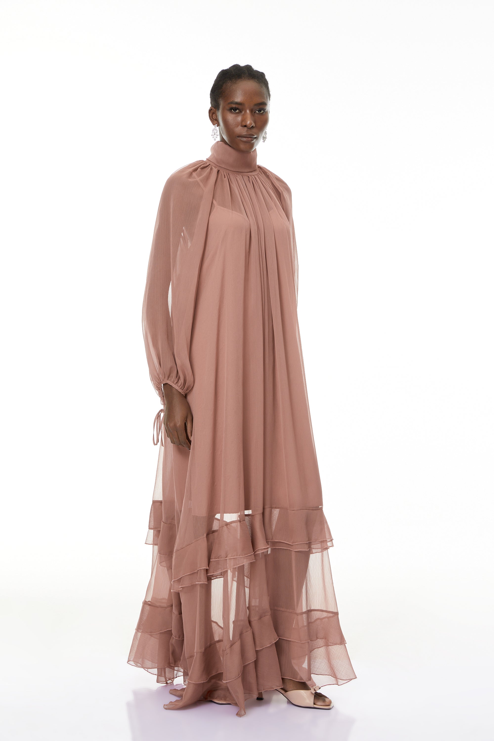 Fiorenza Pink Shirred Tiered Maxi Dress