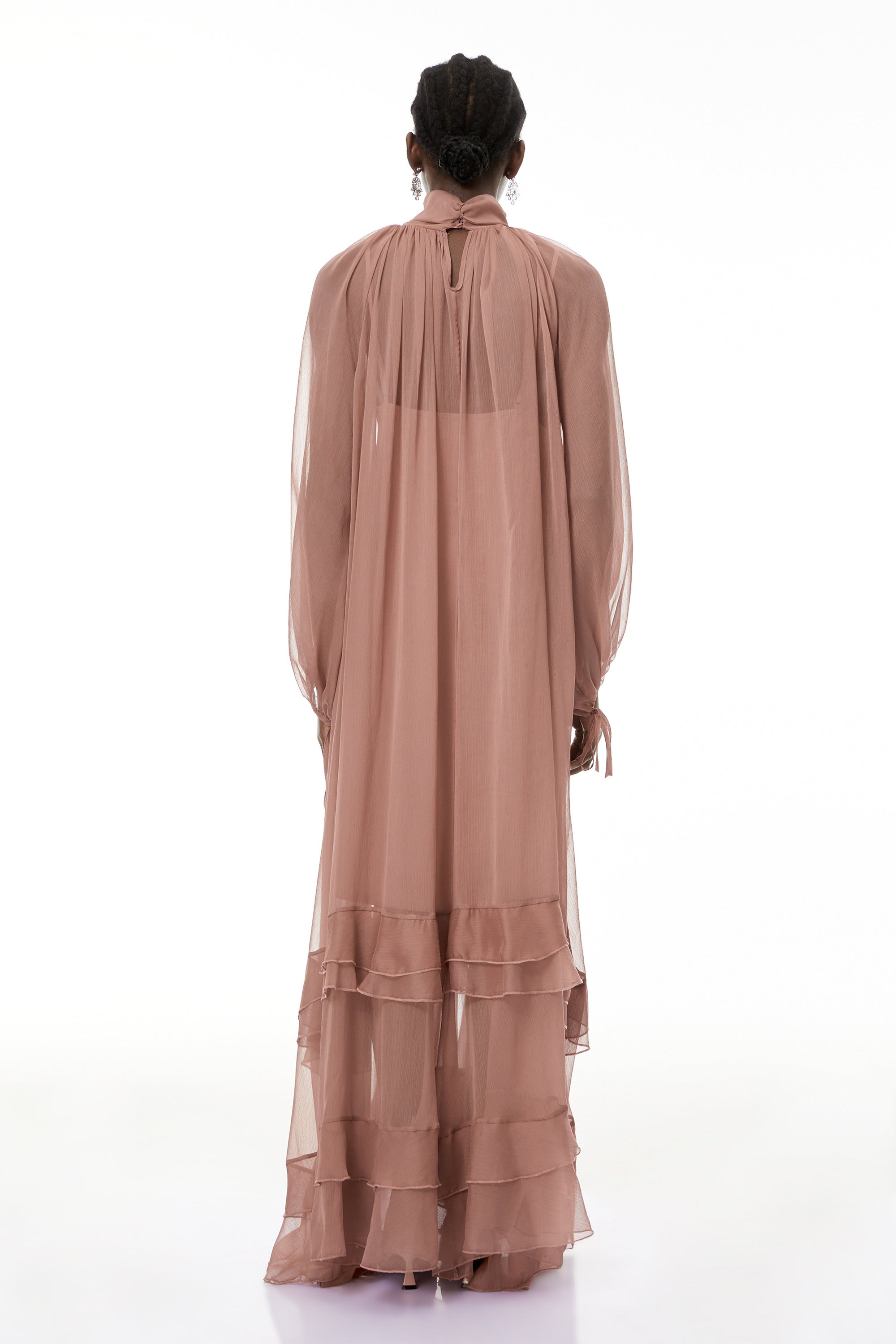 Fiorenza Pink Shirred Tiered Maxi Dress