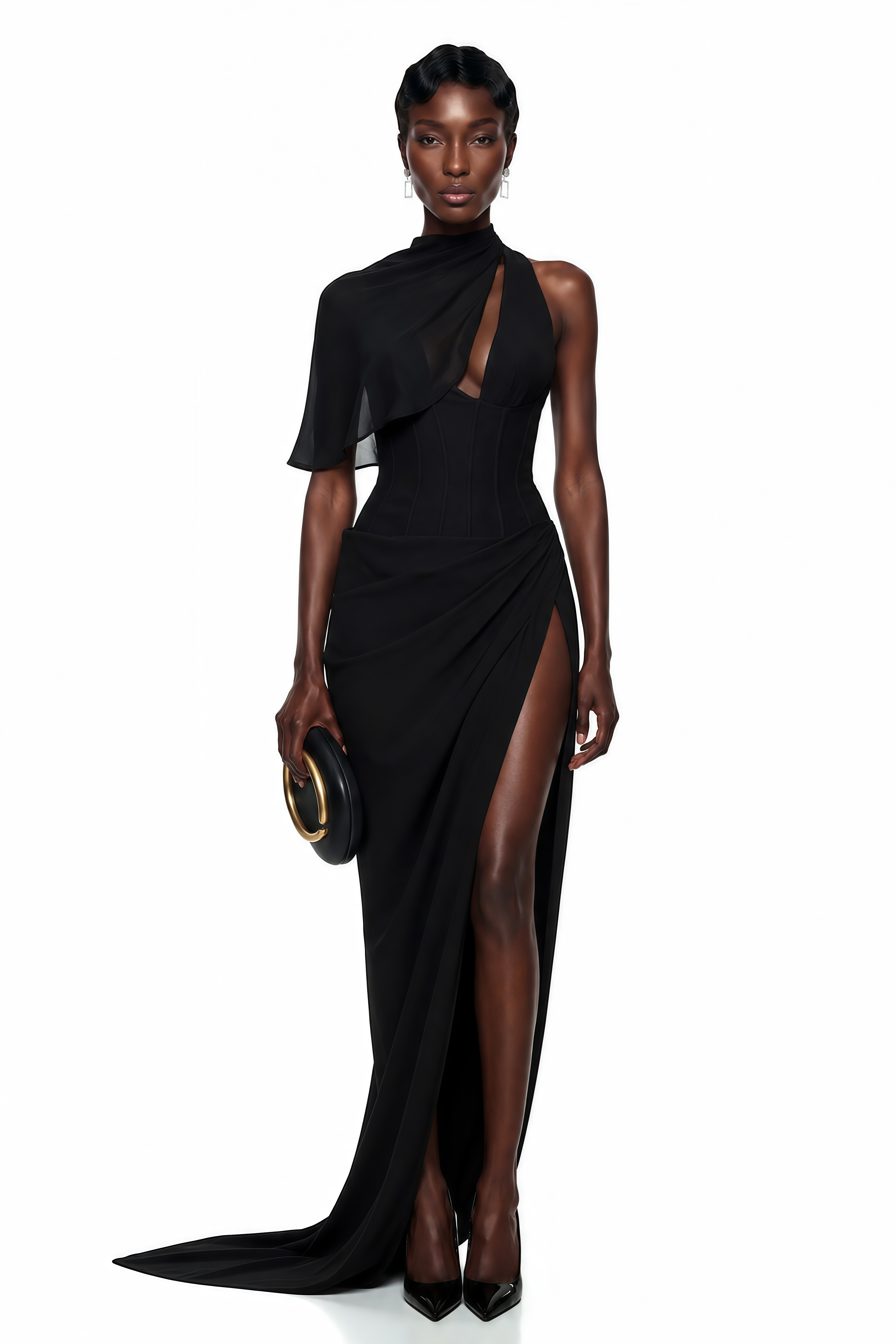 black asymmetrical bodycon dress Black Asymmetrical Midi Dress-BEST SELLER M main image 0