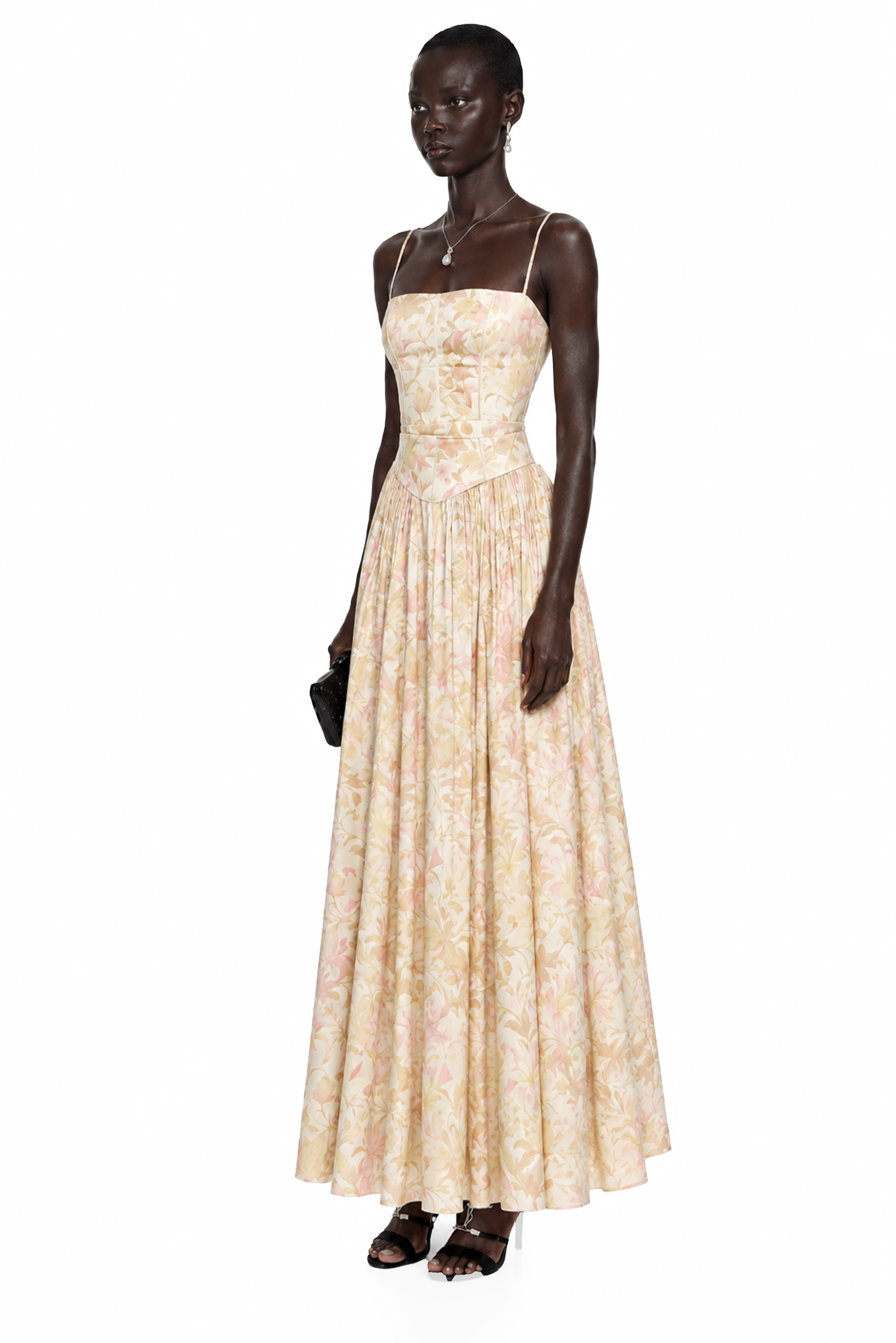 فستان طويل من "فلور" بنقشة زهور صفراء