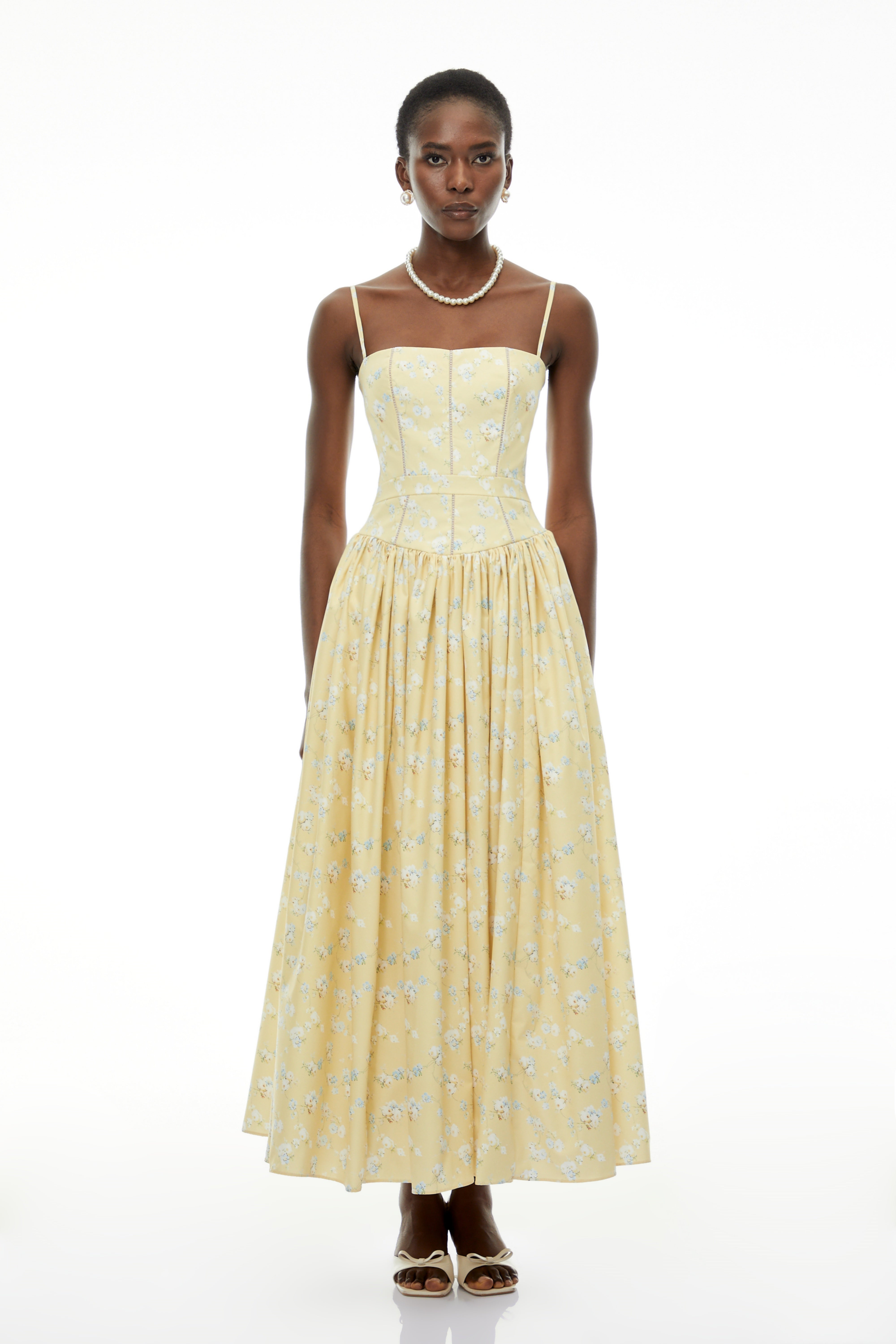 Fleur Yellow Floral Print Midi Dress
