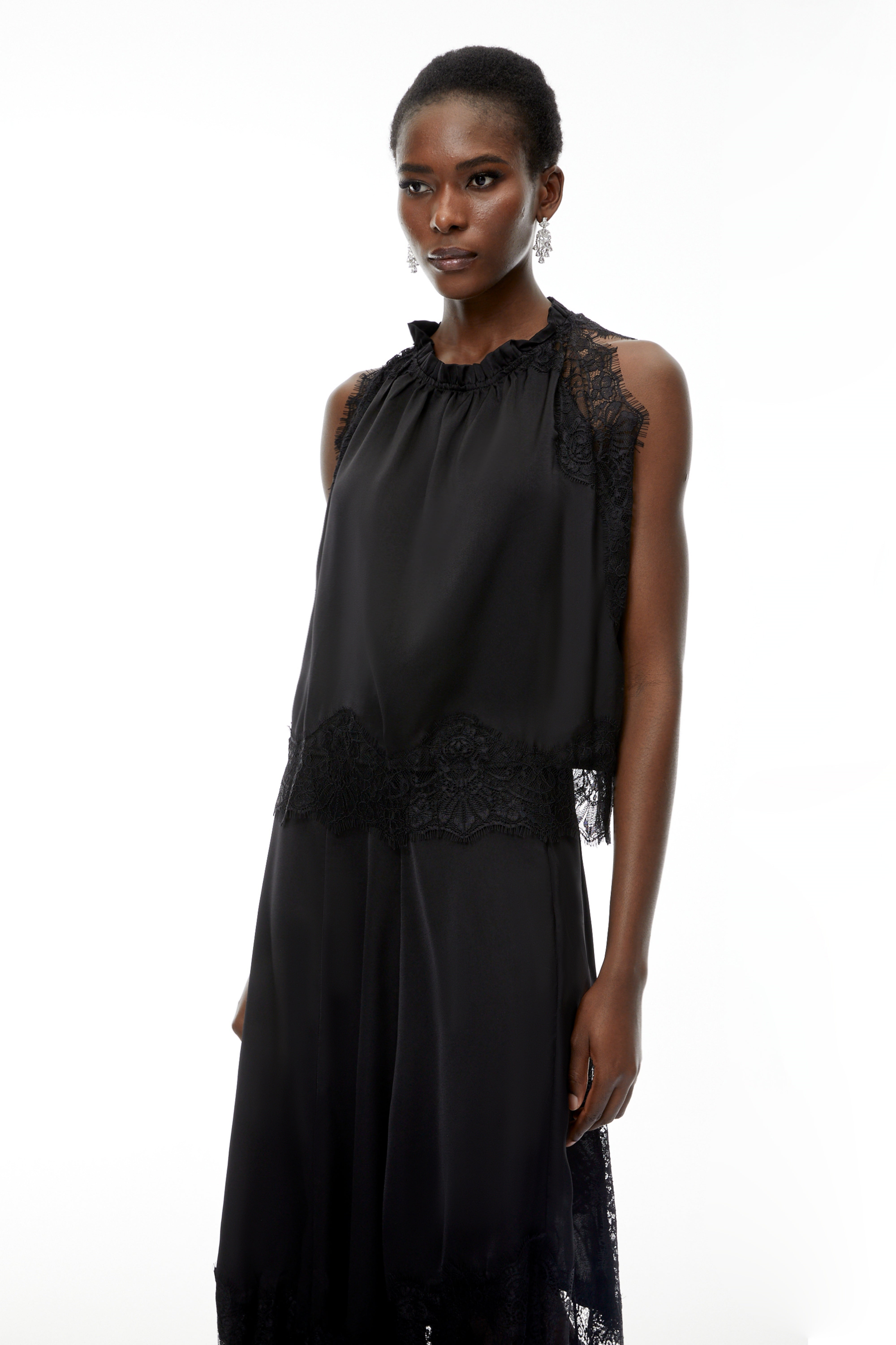 Florence Black Lace Panel Top & Skirt Set