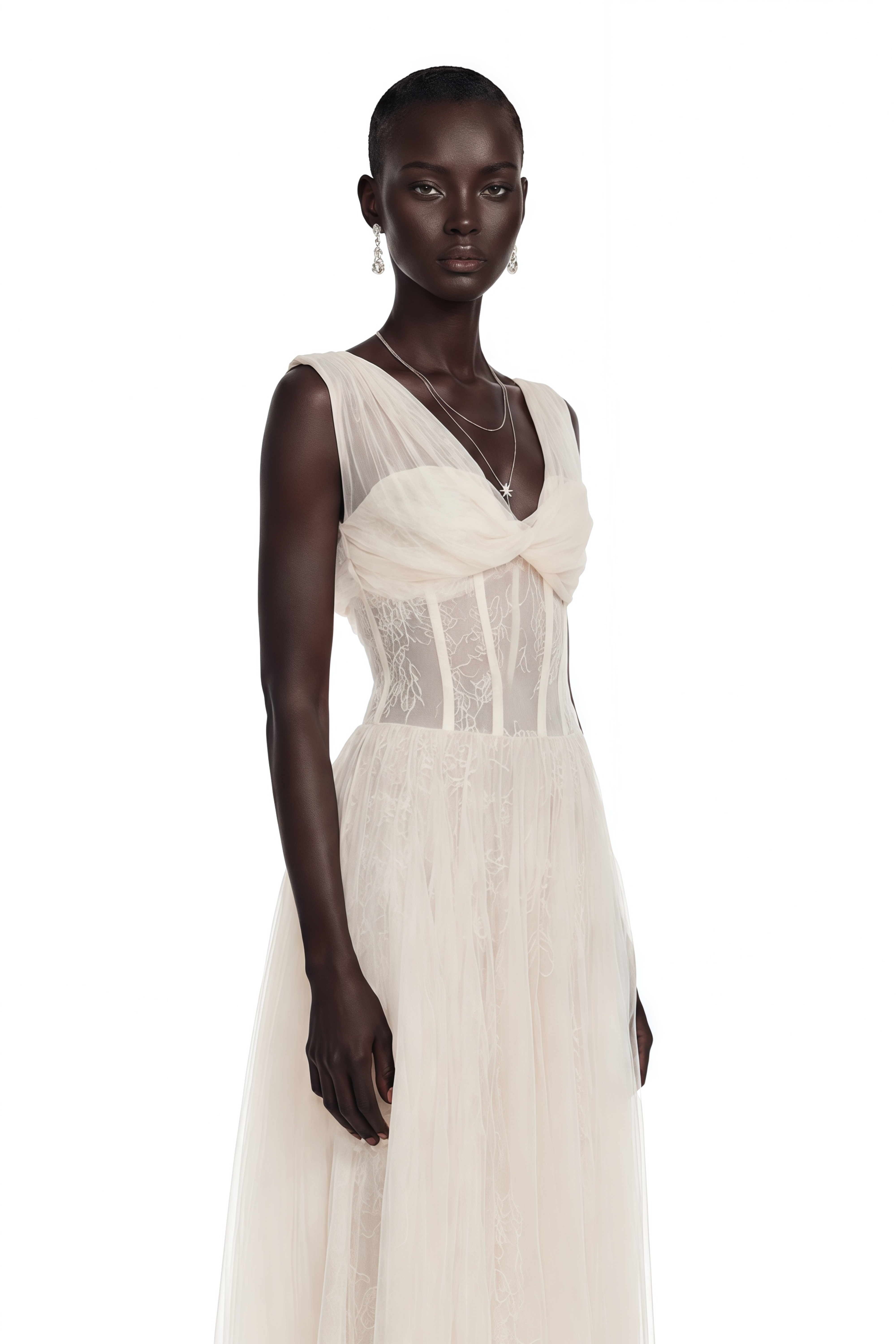 Florence White Corset Lace Maxi Dress with Ruffled Straps