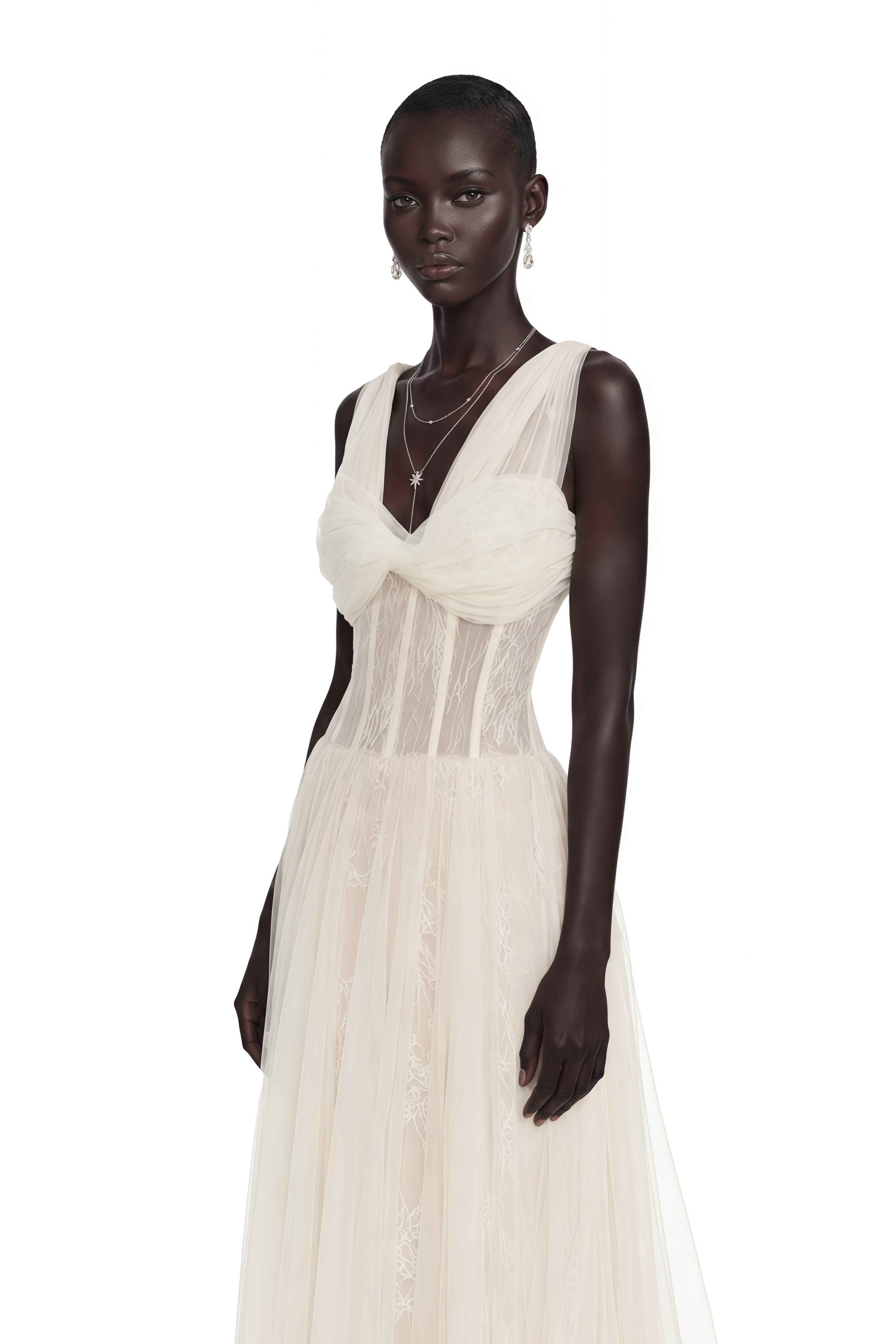 Florence White Corset Lace Maxi Dress with Ruffled Straps