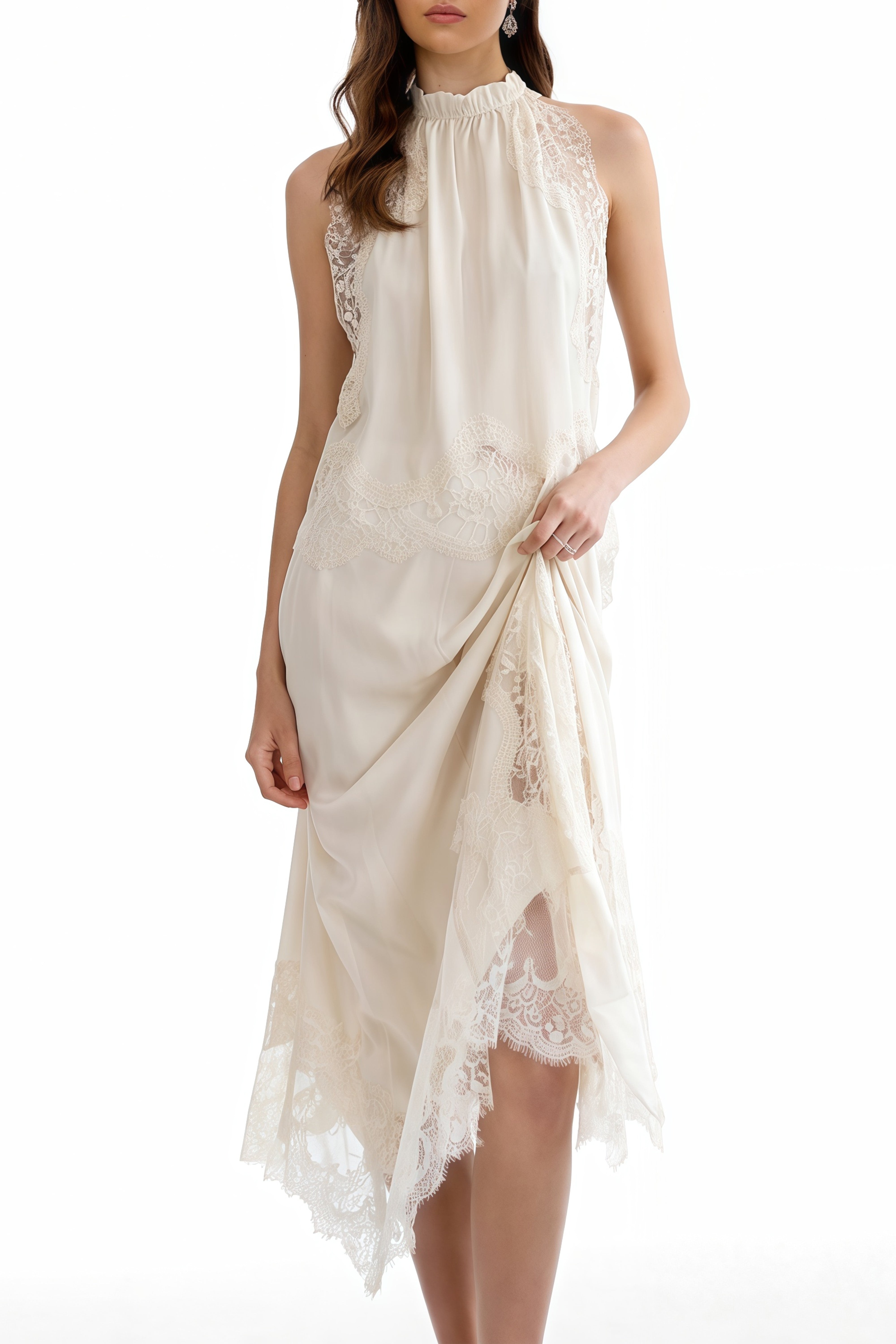 Florence Set aus weißem Spitzenoberteil und Rock