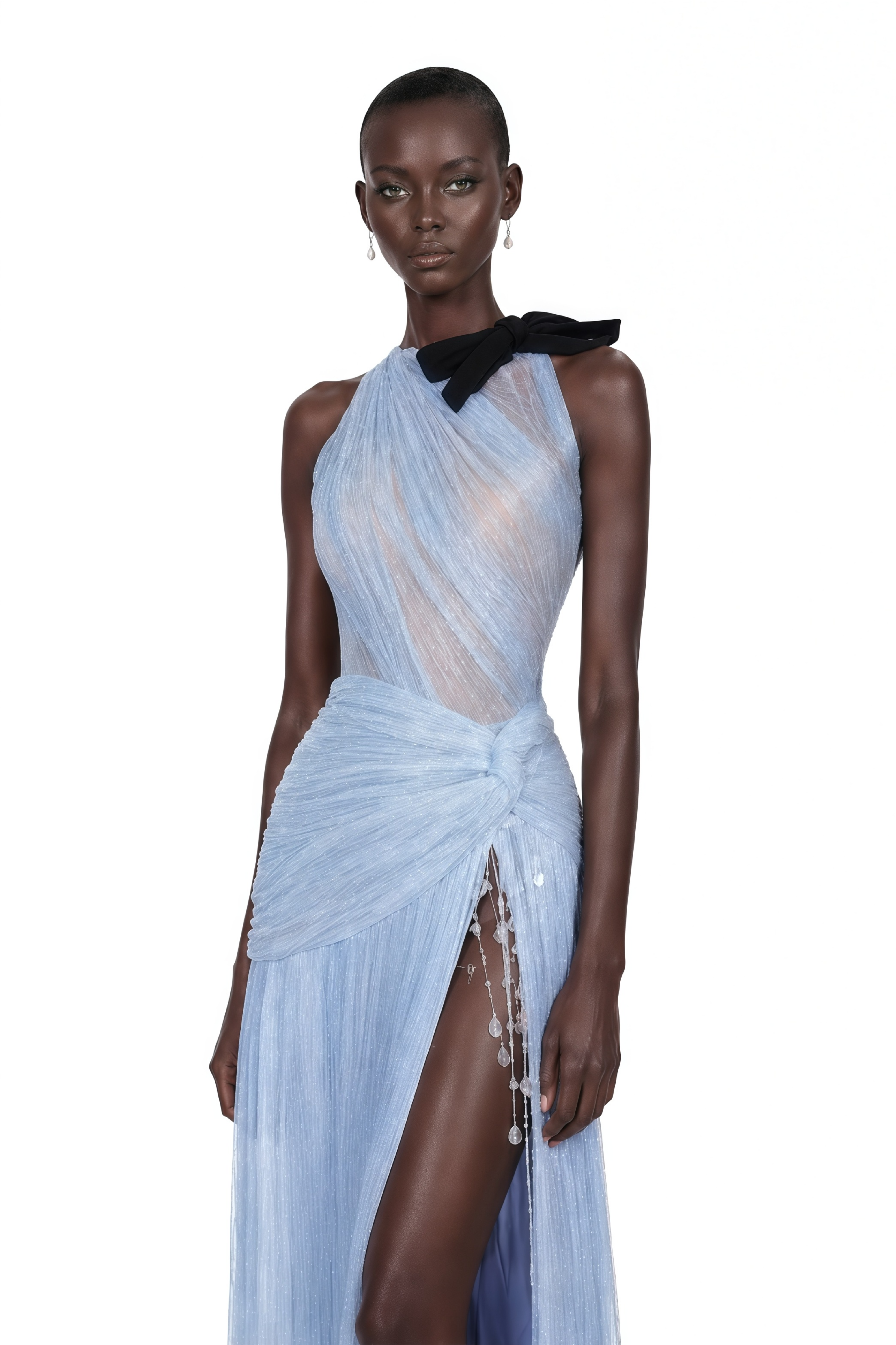 Francesca Silver Fringe Maxi Dress with Bow