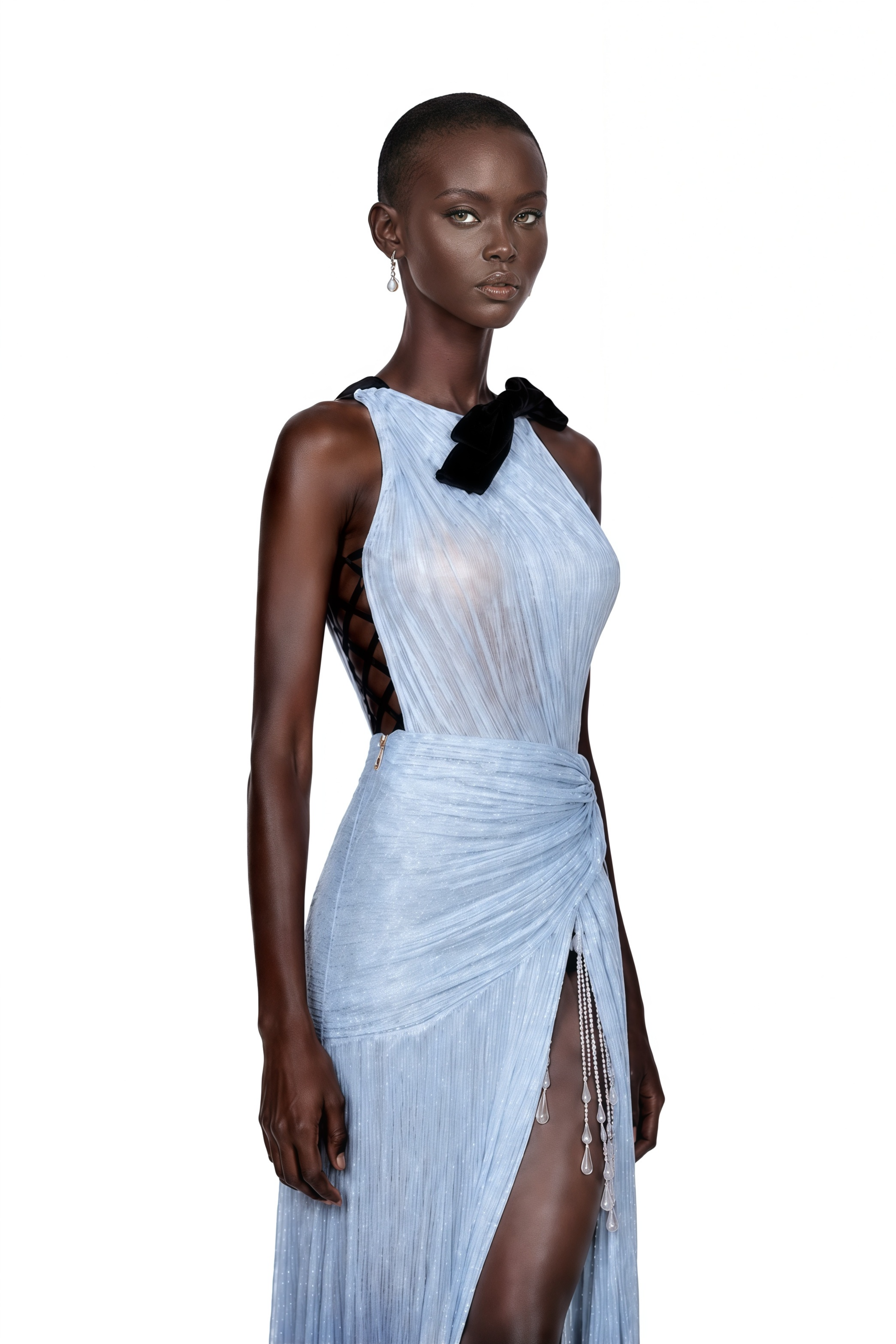 Francesca Silver Fringe Maxi Dress with Bow