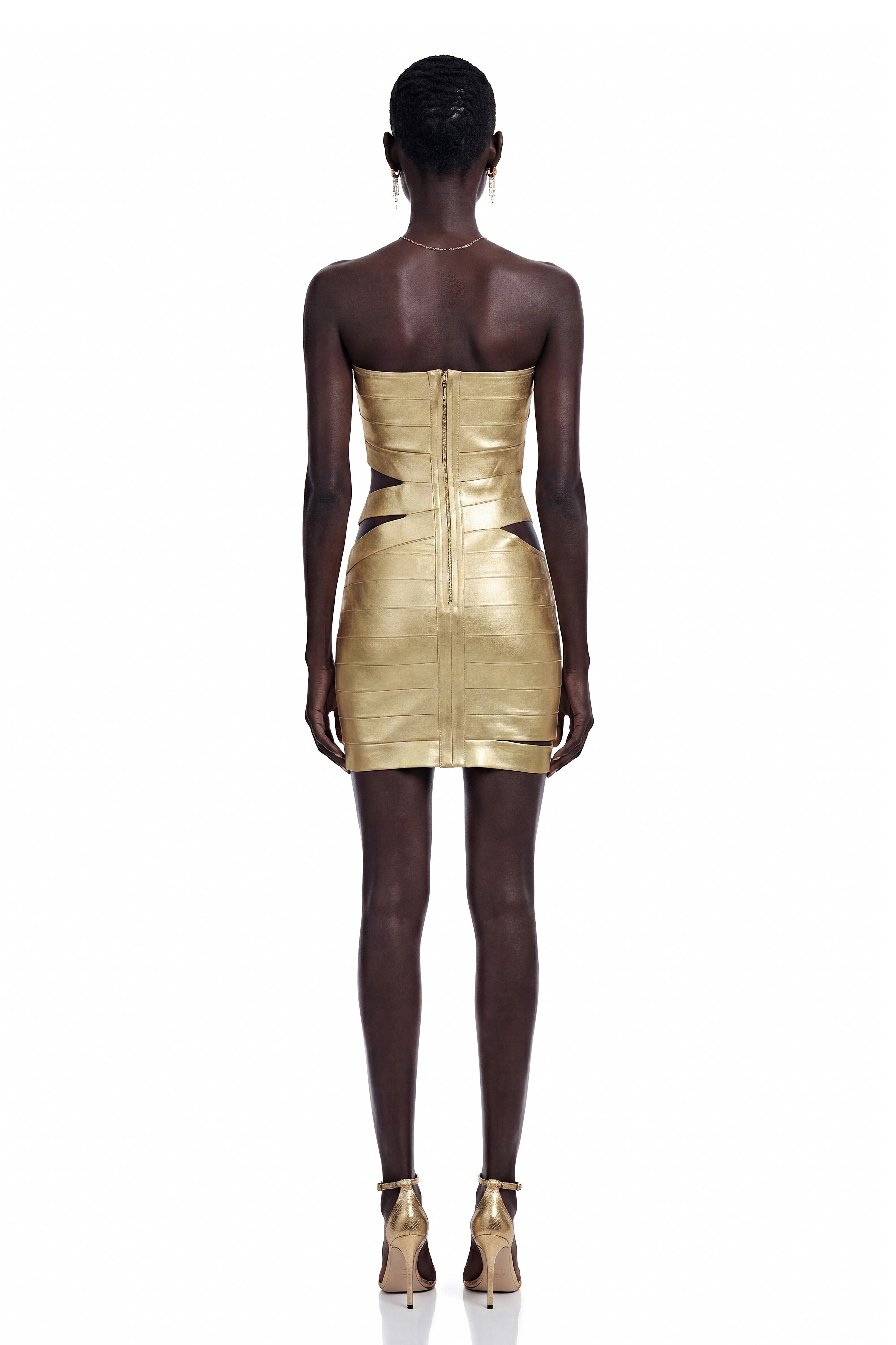Francine Gold Off Shoulder Cut-Out Mini Dress