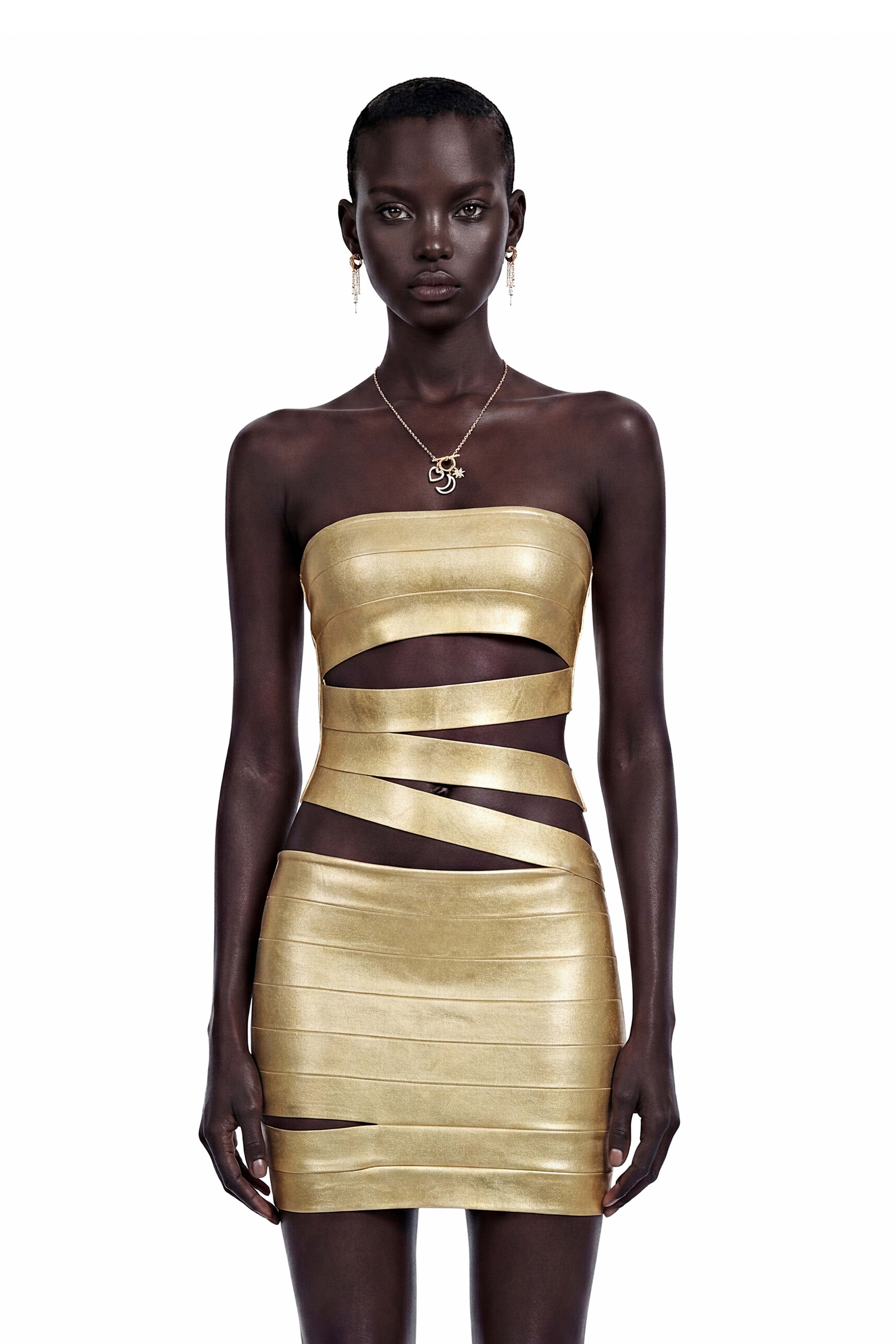 Francine Gold Off Shoulder Cut-Out Mini Dress