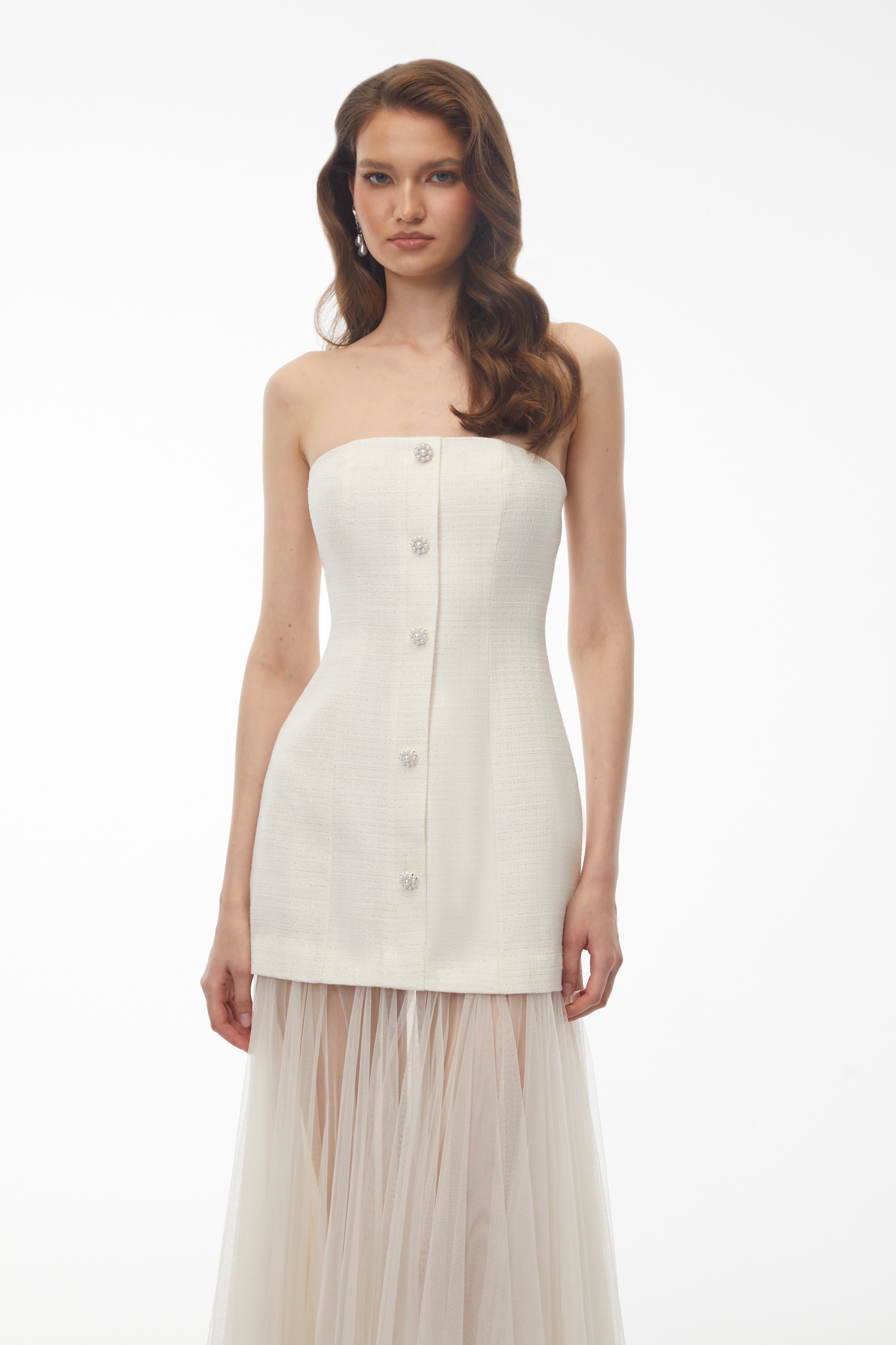 Robe longue en maille à épaules dénudées Francine Ivory