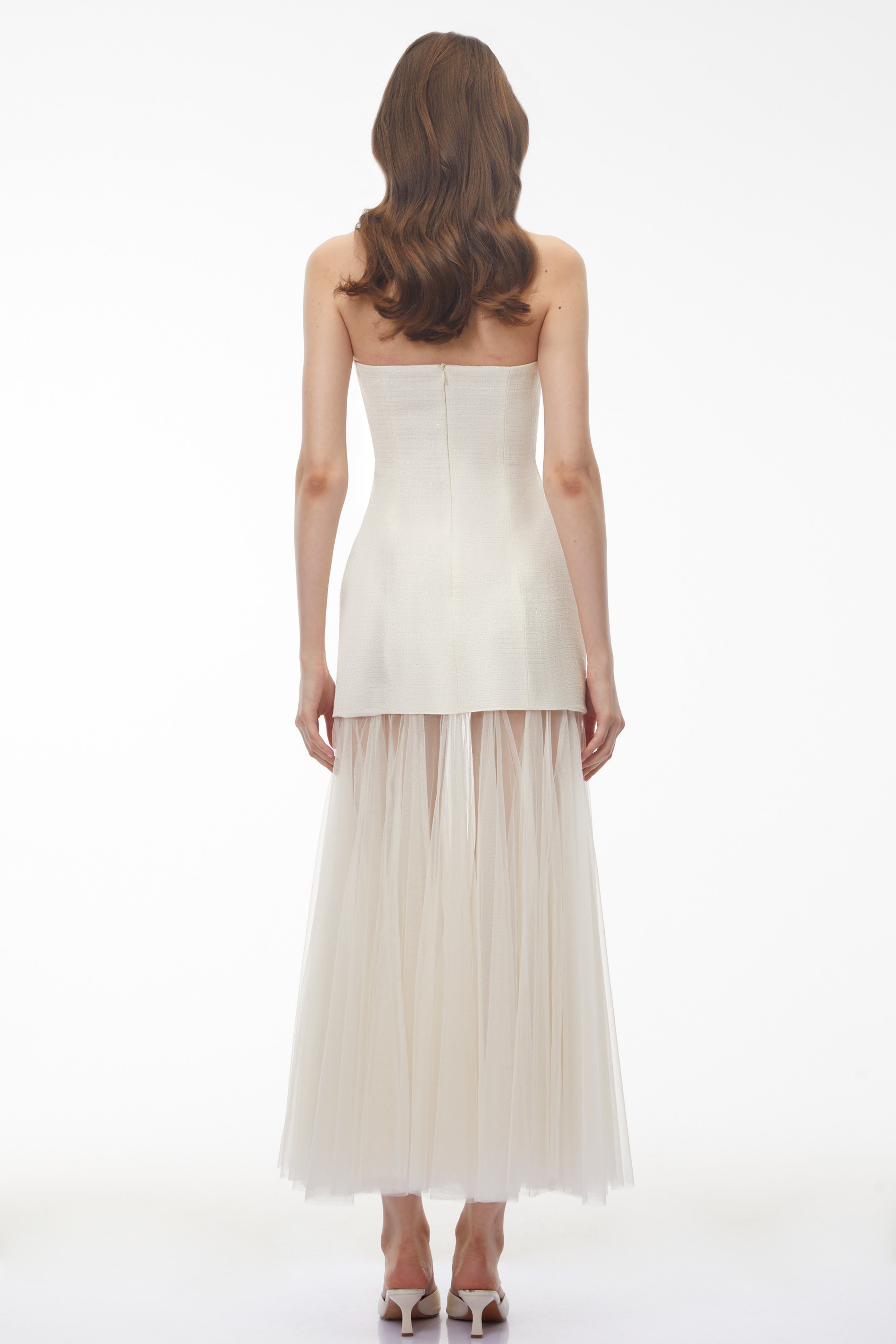 Robe longue en maille à épaules dénudées Francine Ivory