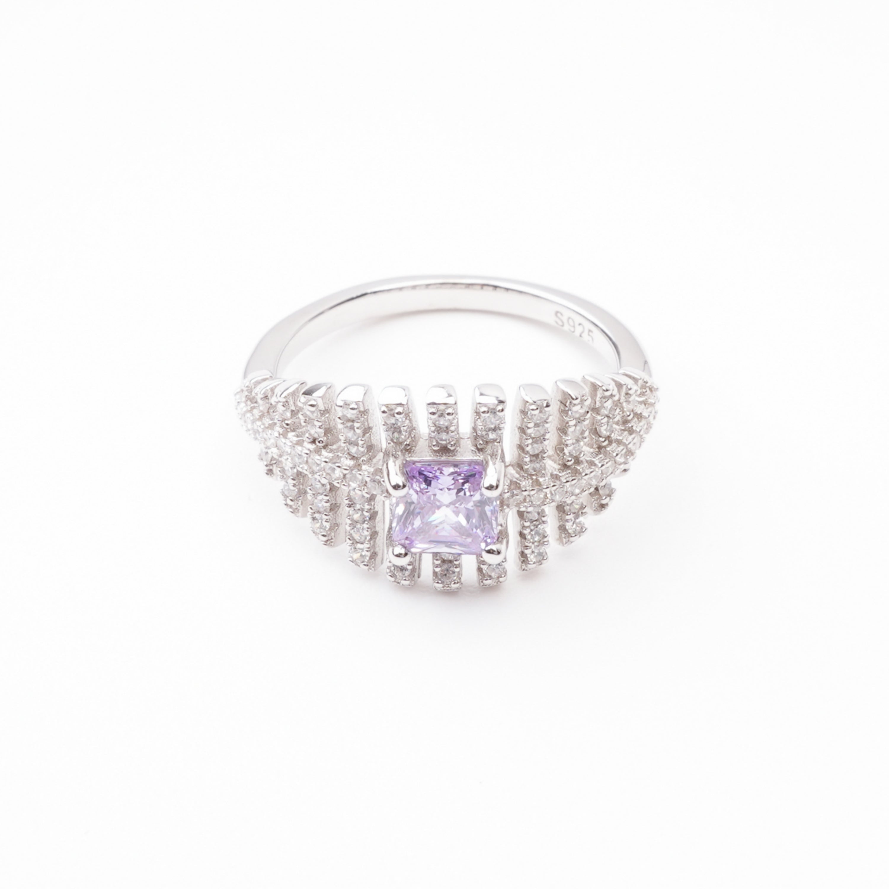 Françoise Lavender Princess Cut Gemstone Fan Crystal Sterling Silver Ring