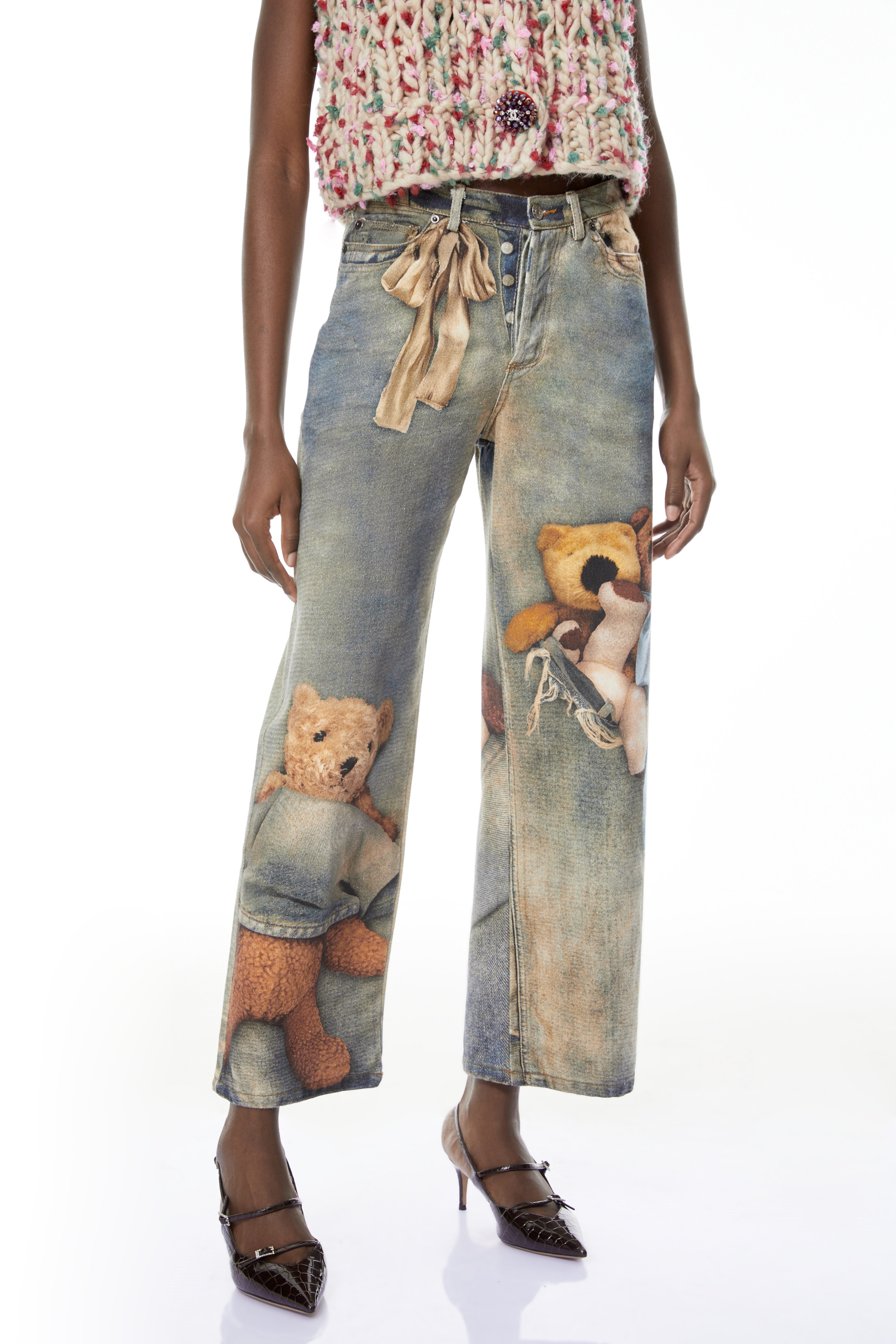 Franziska Blue Denim Jeans with Bear Print
