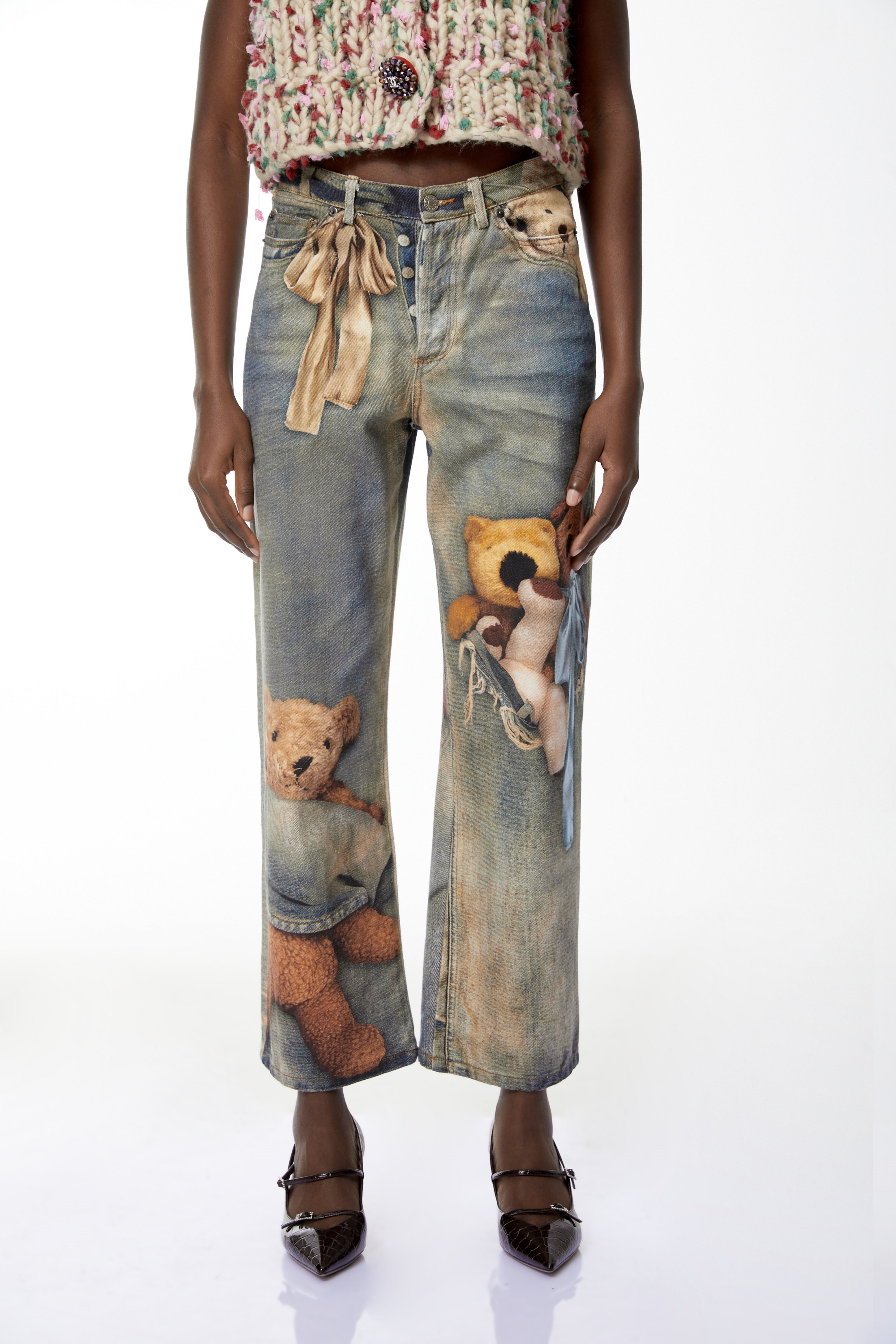 Franziska Blue Denim Jeans with Bear Print