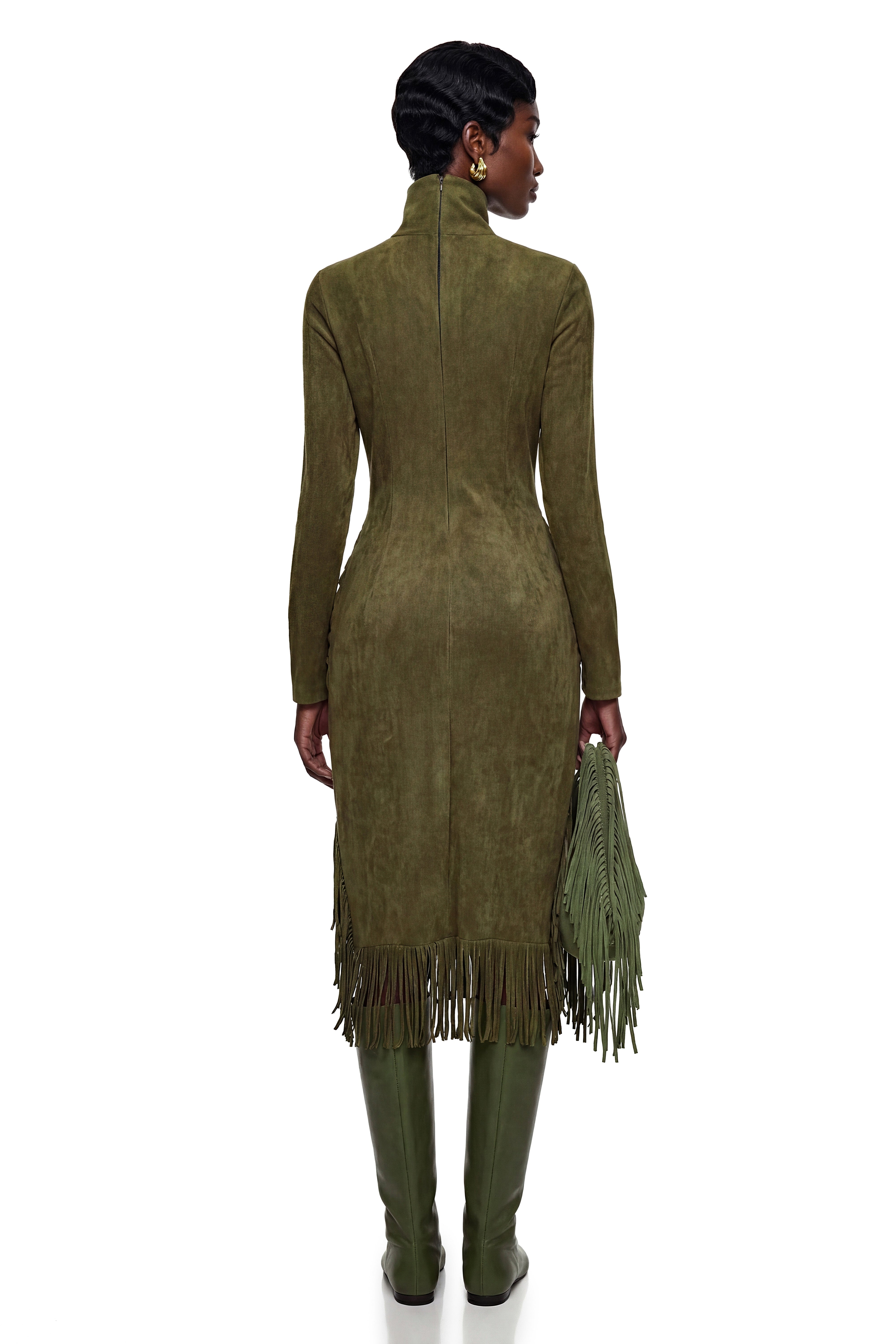 Freya Green High Neck Midi Dress with Fringe