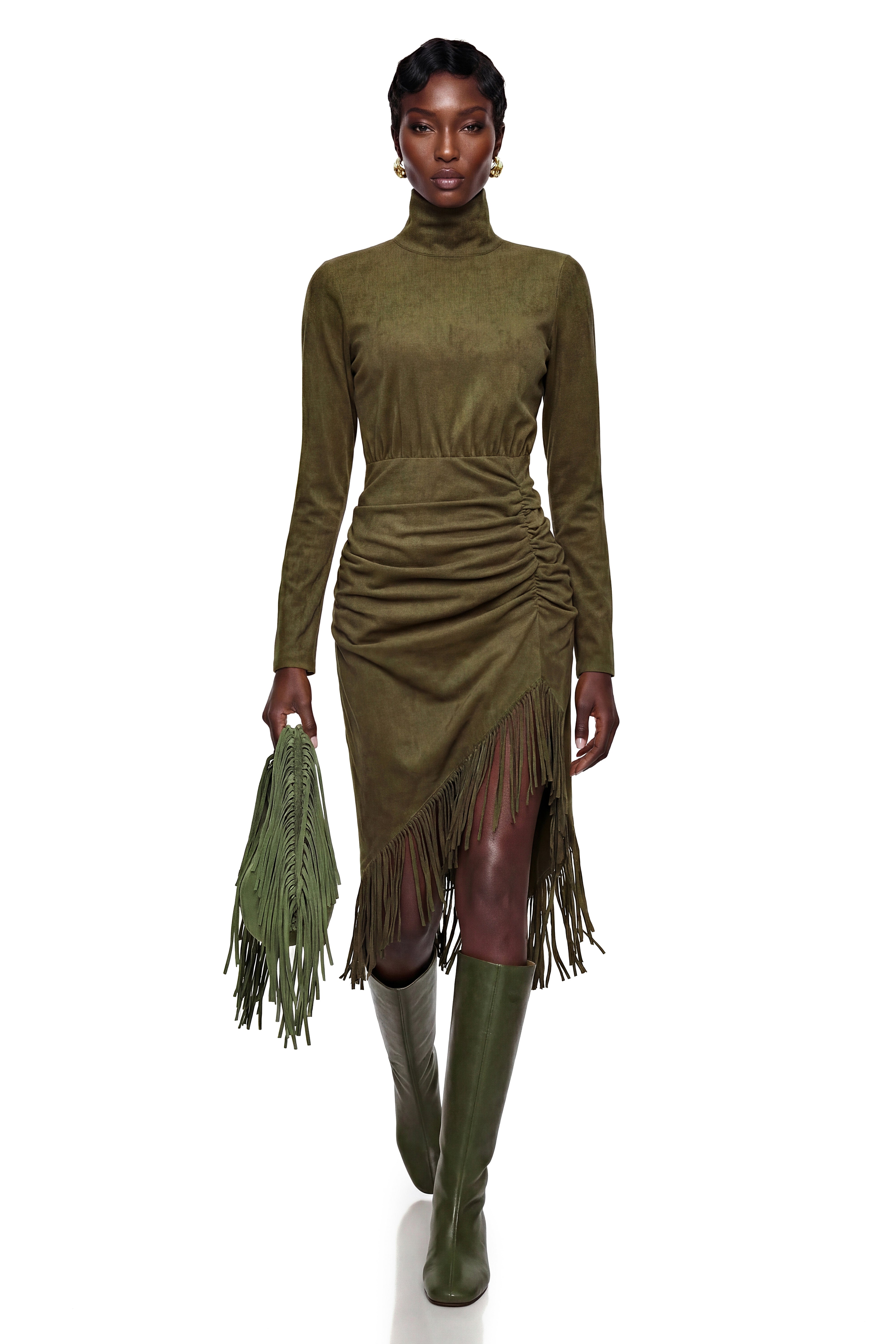 Freya Green High Neck Midi Dress with Fringe