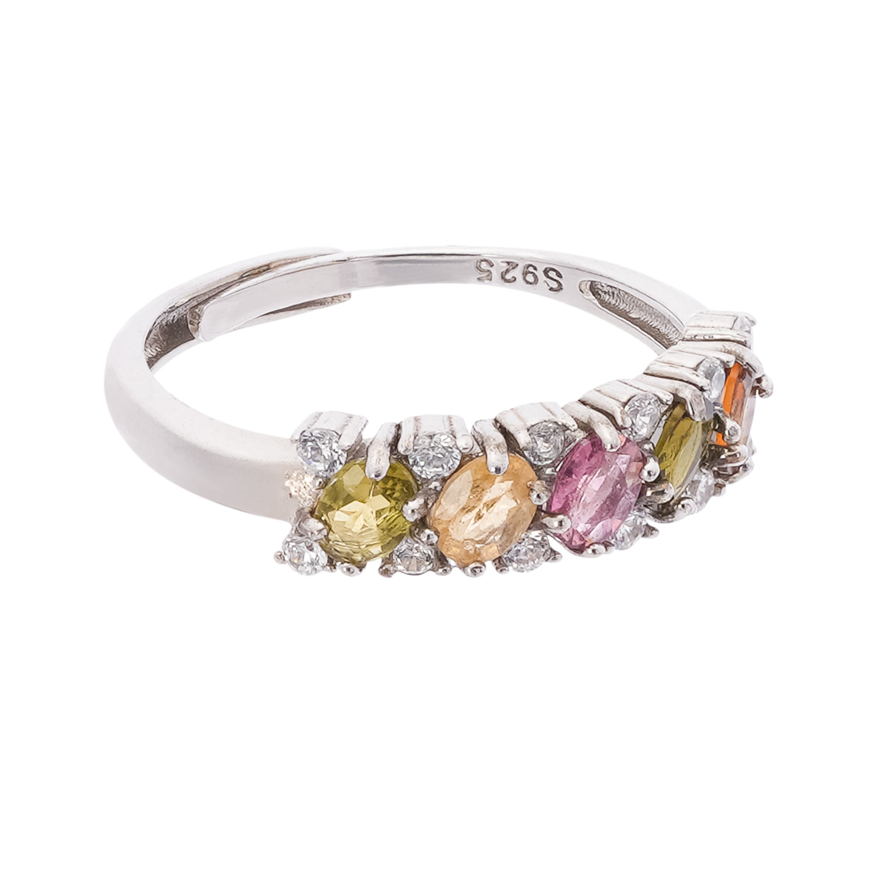 Gabriela Multicolor Oval Cut Five Stone Gemstone Sterling Silver Ring