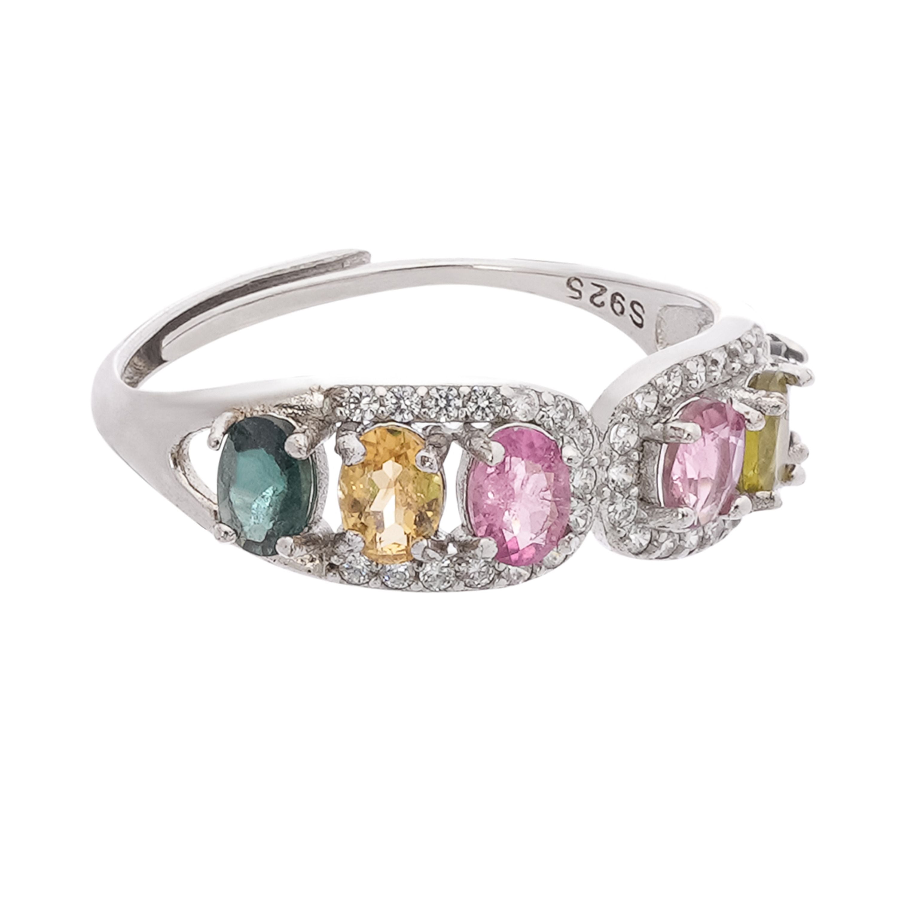 Gabriela Multicolor Tourmaline Oval Cut Crystal Sterling Silver Ring