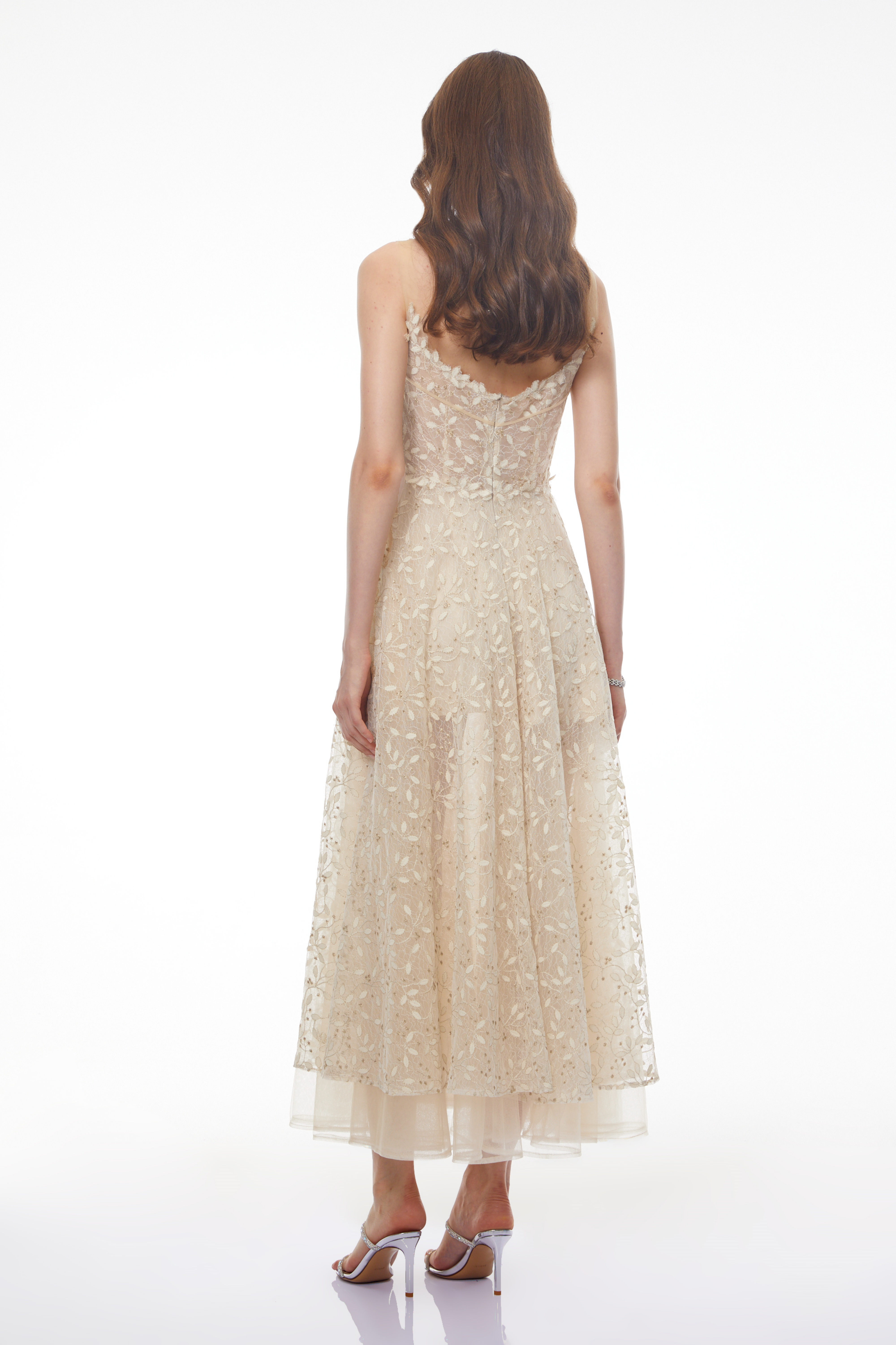 Gabriella Champagne Tulle Maxi Dress with 3D Petals