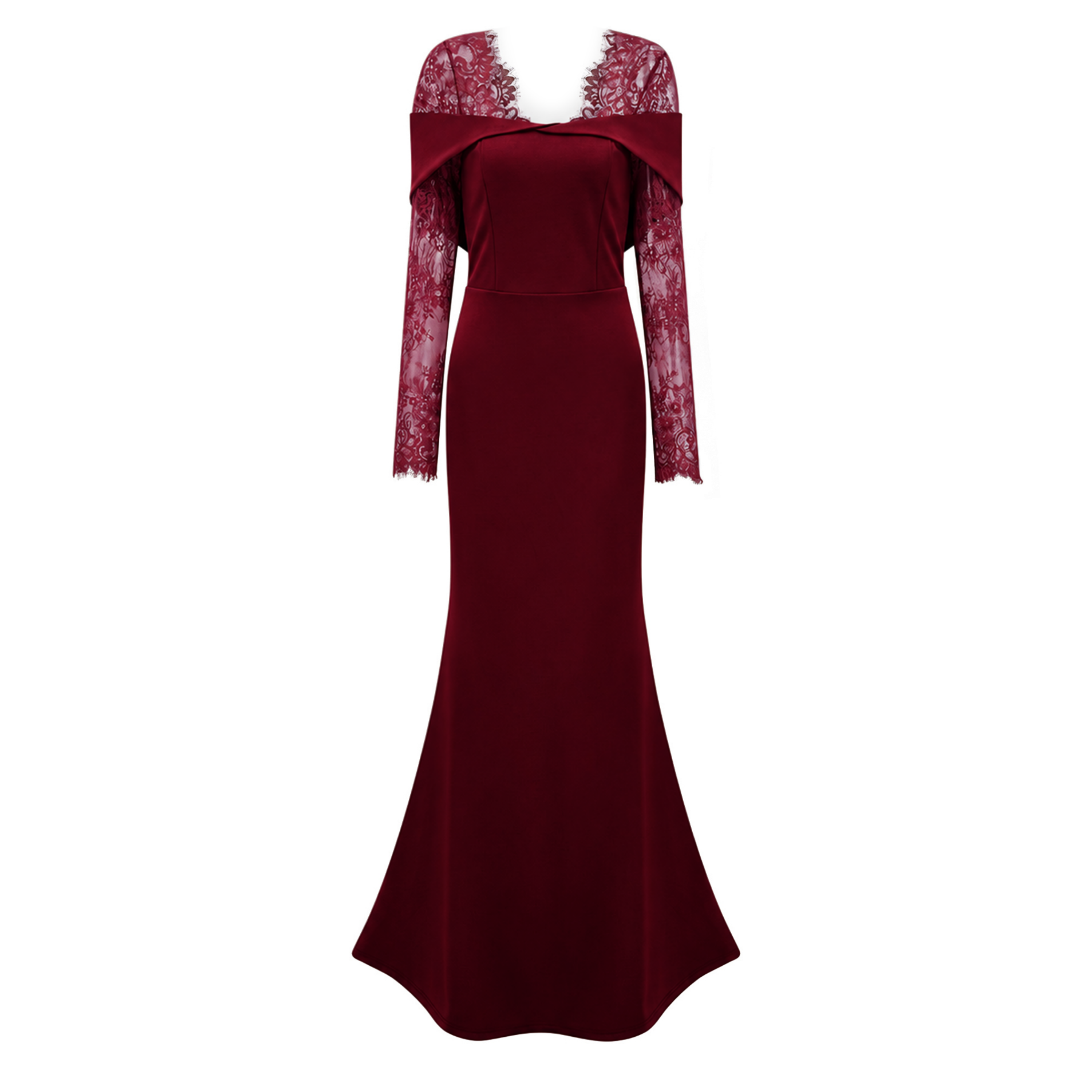 Georgiana Burgundy Lace Panel Flared Maxi Gown