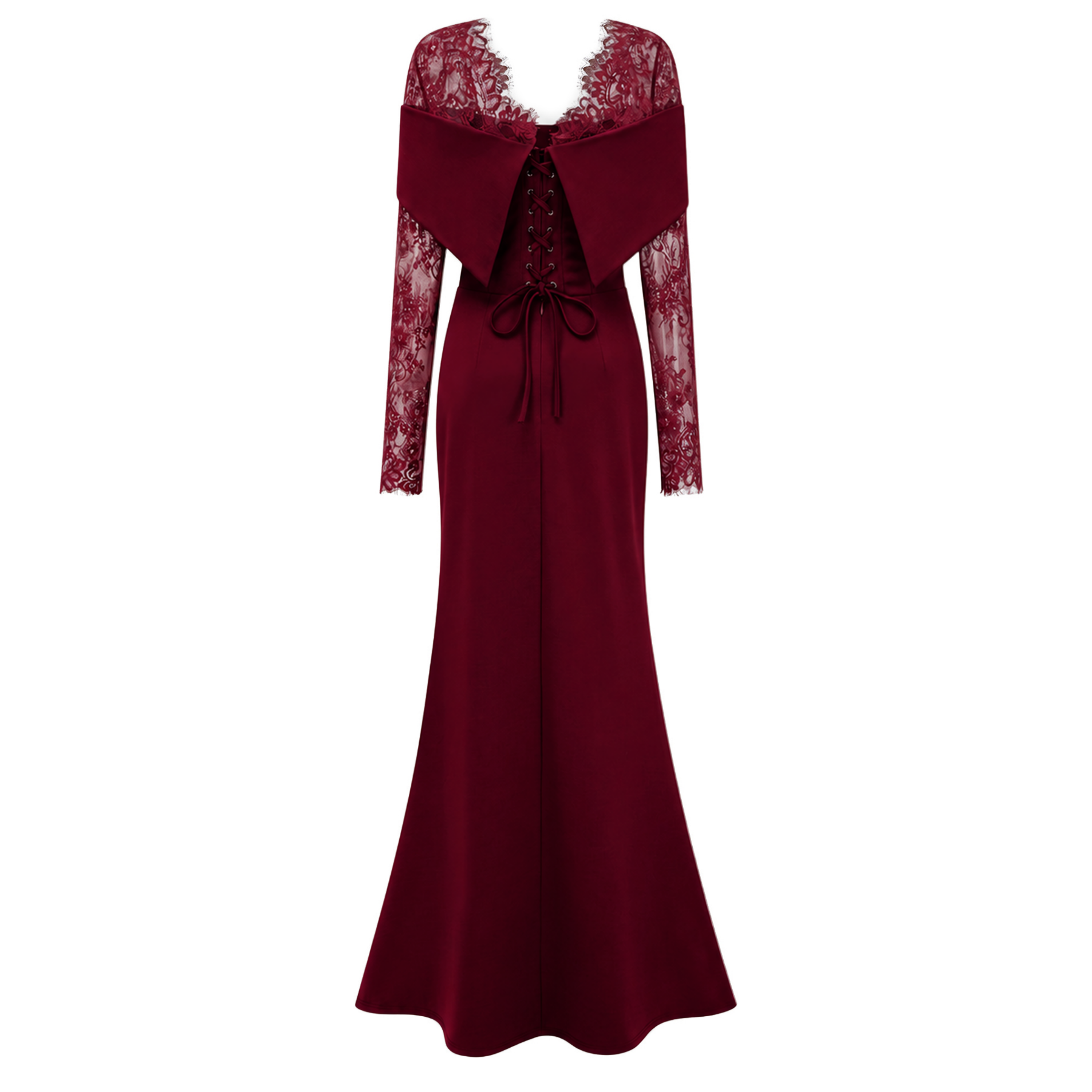 Georgiana Burgundy Lace Panel Flared Maxi Gown