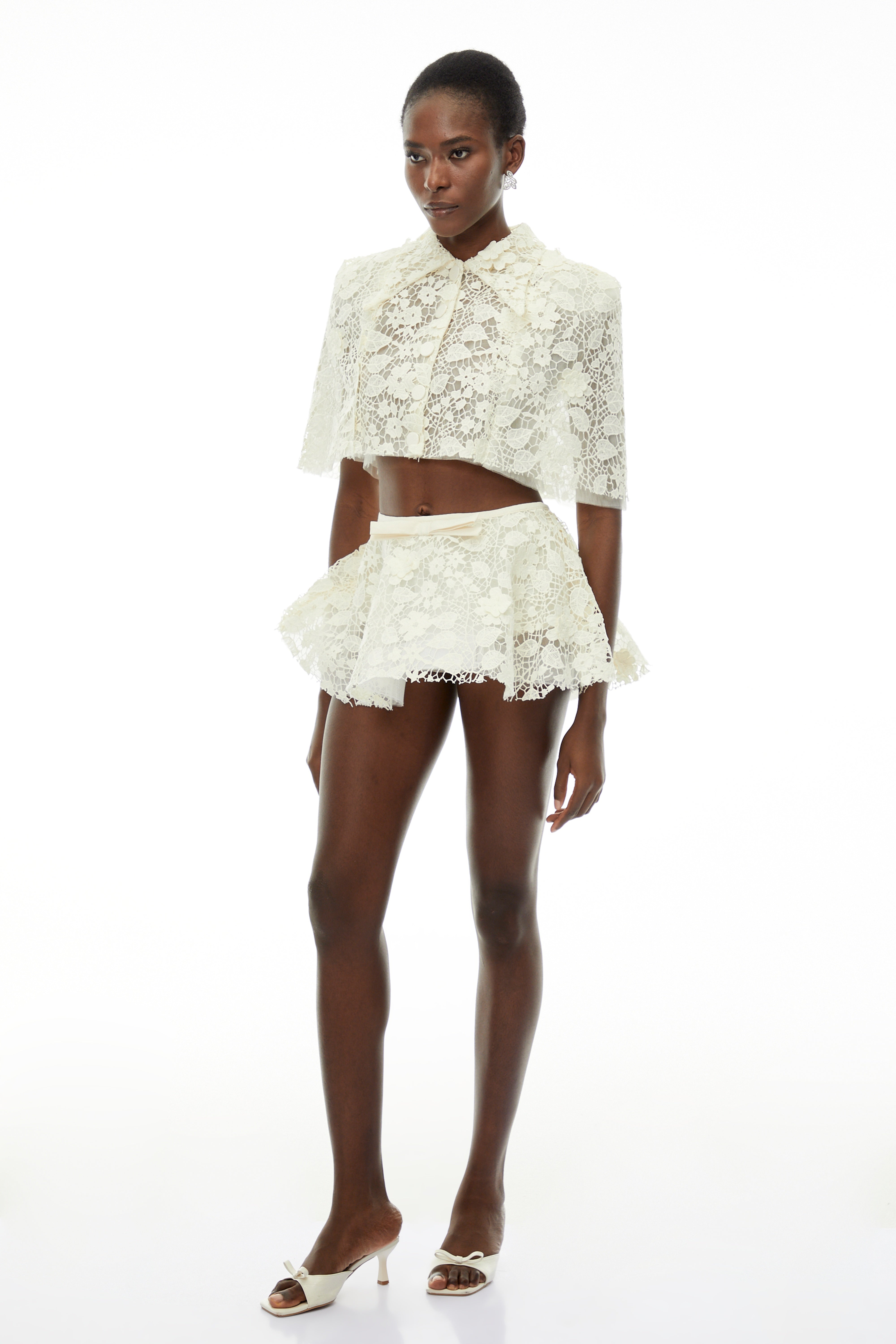Gerhard Cream Floral Embroidered Cape & Skirt Set