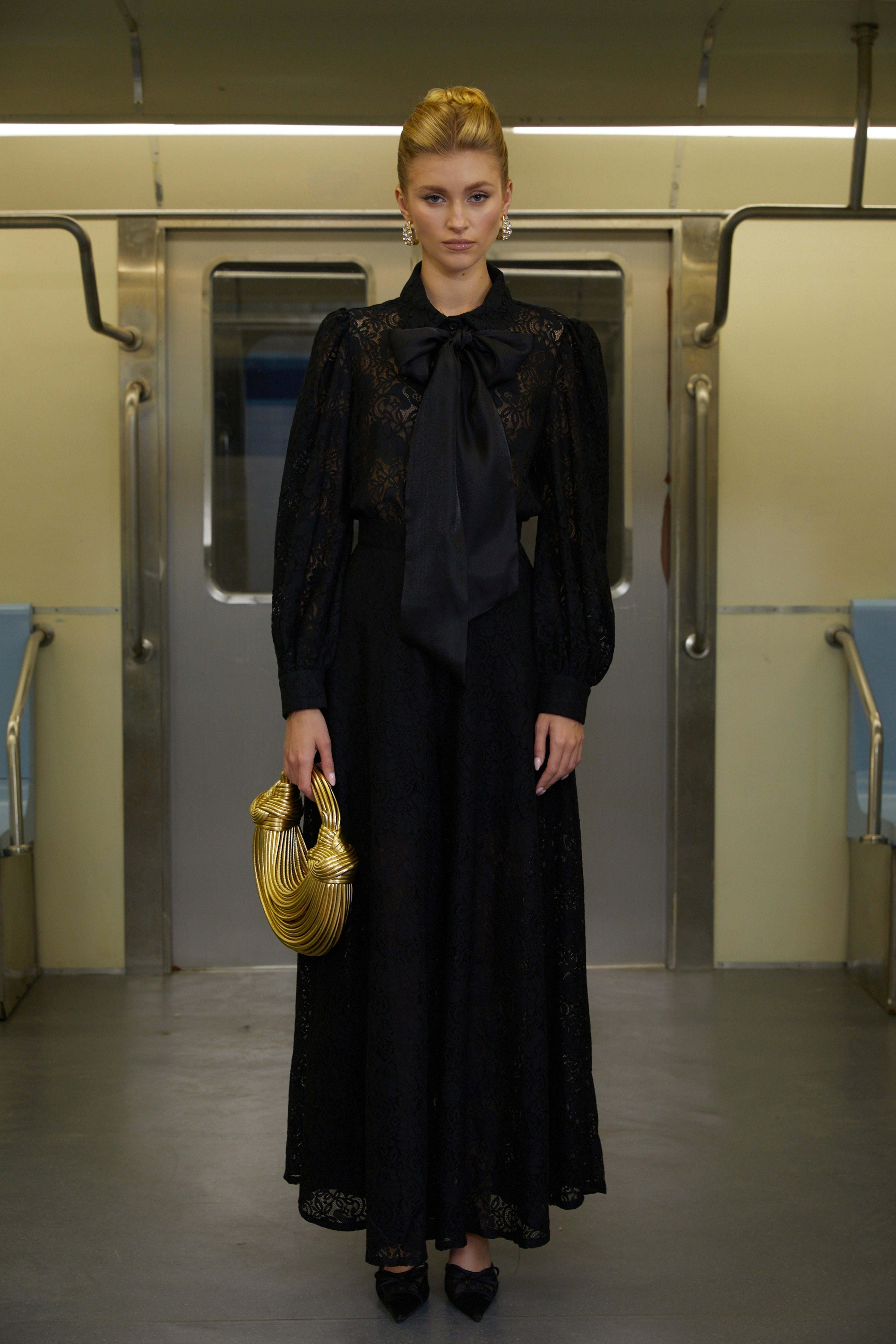 Gilberte Black Belted Shirt & Wide Leg Pants Set