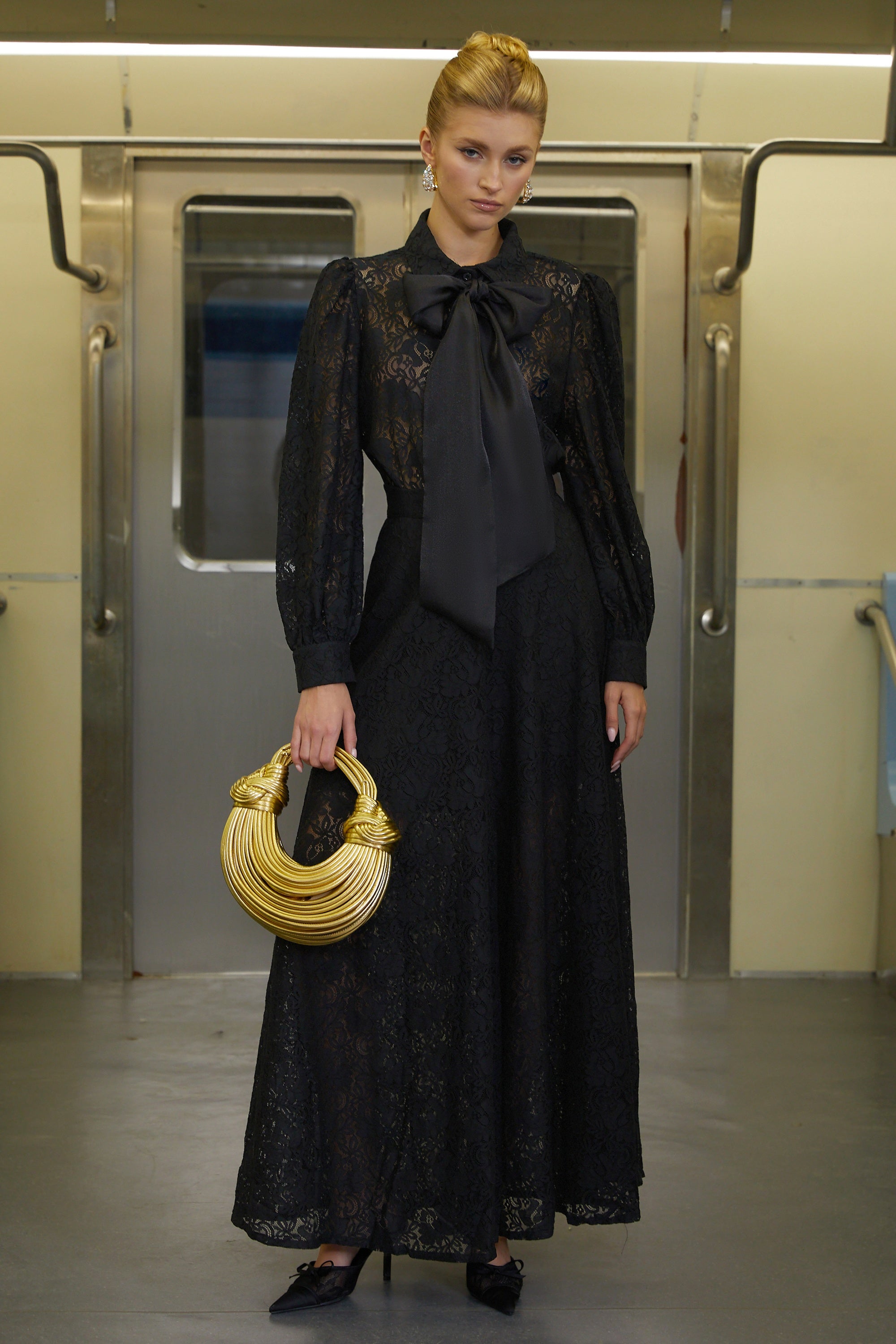 Gilberte Black Belted Shirt & Wide Leg Pants Set