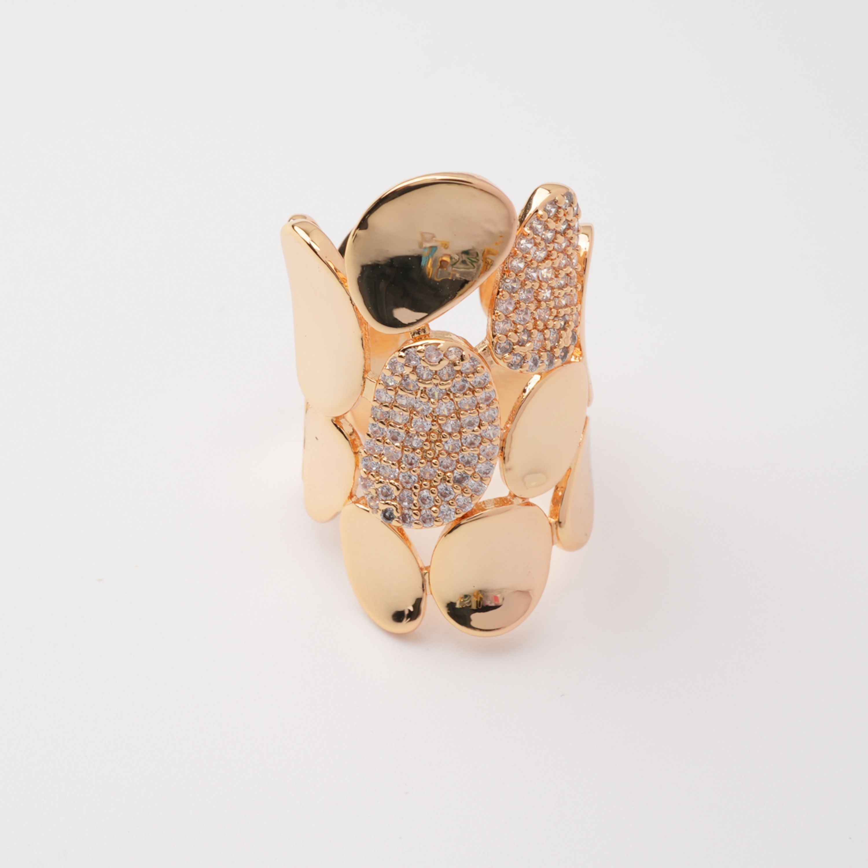 Giselle Gold Tone Pebble Cluster Pavé Crystal Sterling Silver Ring
